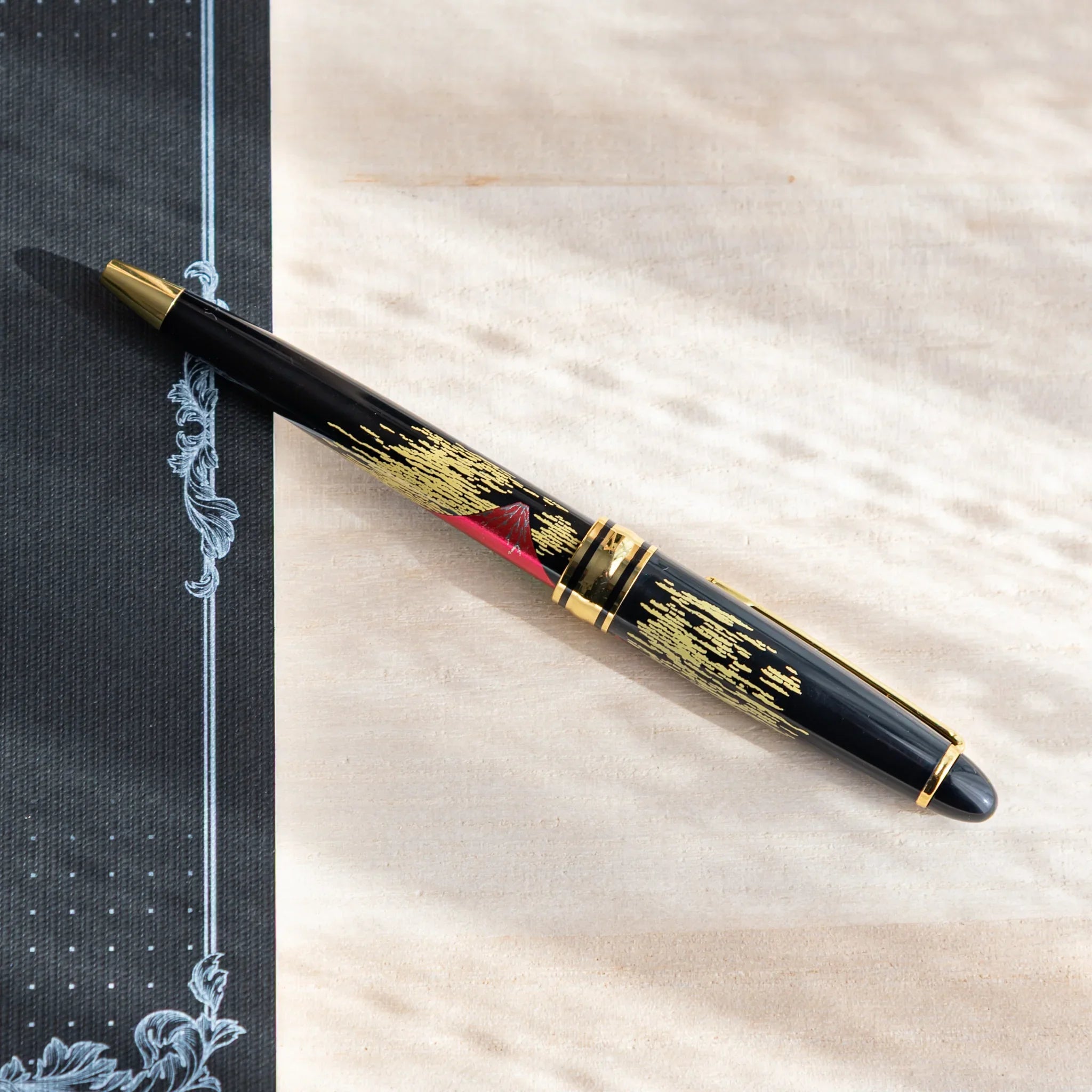 Red Mt.Fuji Yamanaka Retractable Ballpoint Pen, front view with product styling providing full visual representation and prod