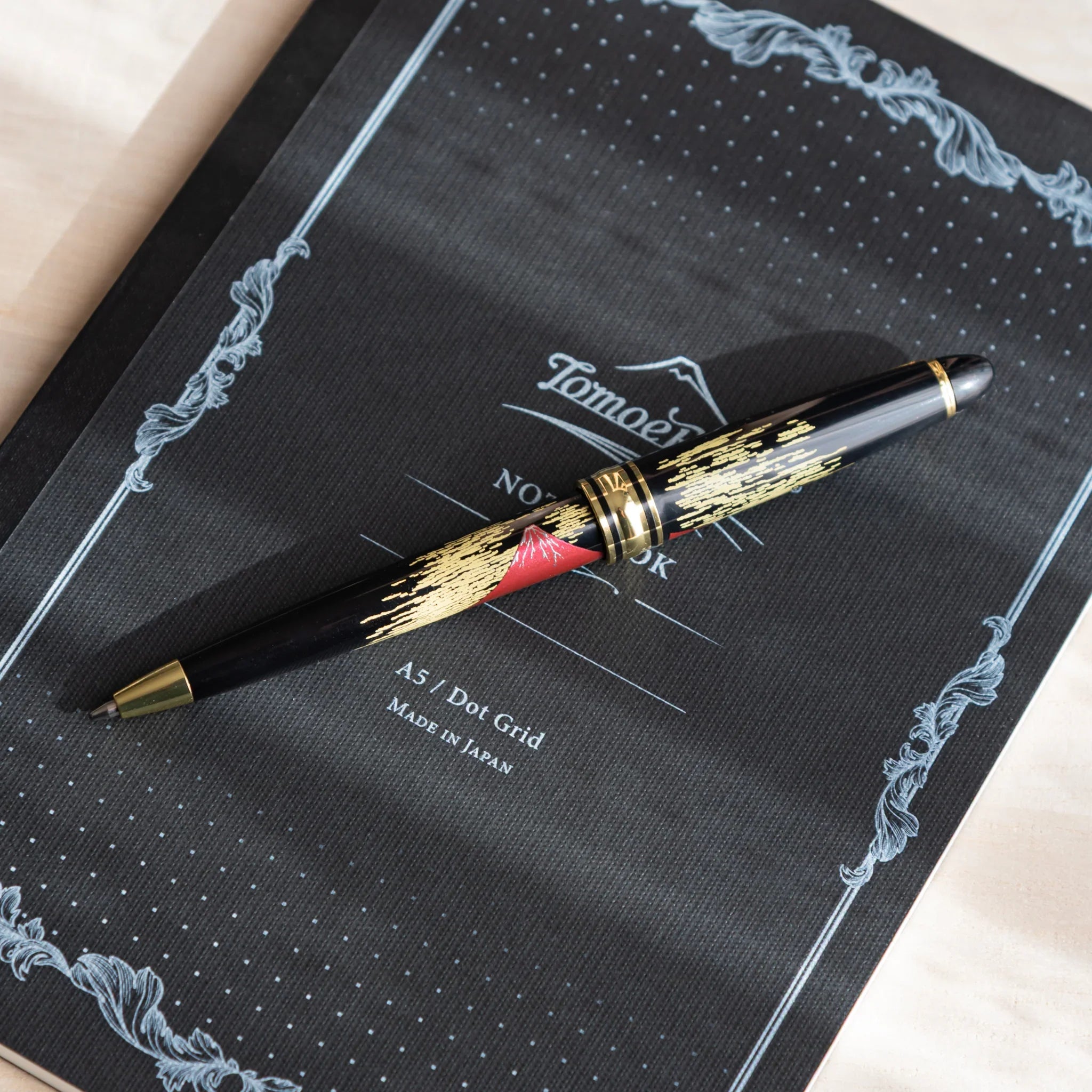 Red Mt.Fuji Yamanaka Retractable Ballpoint Pen, front-facing angle showing finish providing full visual representation and pr