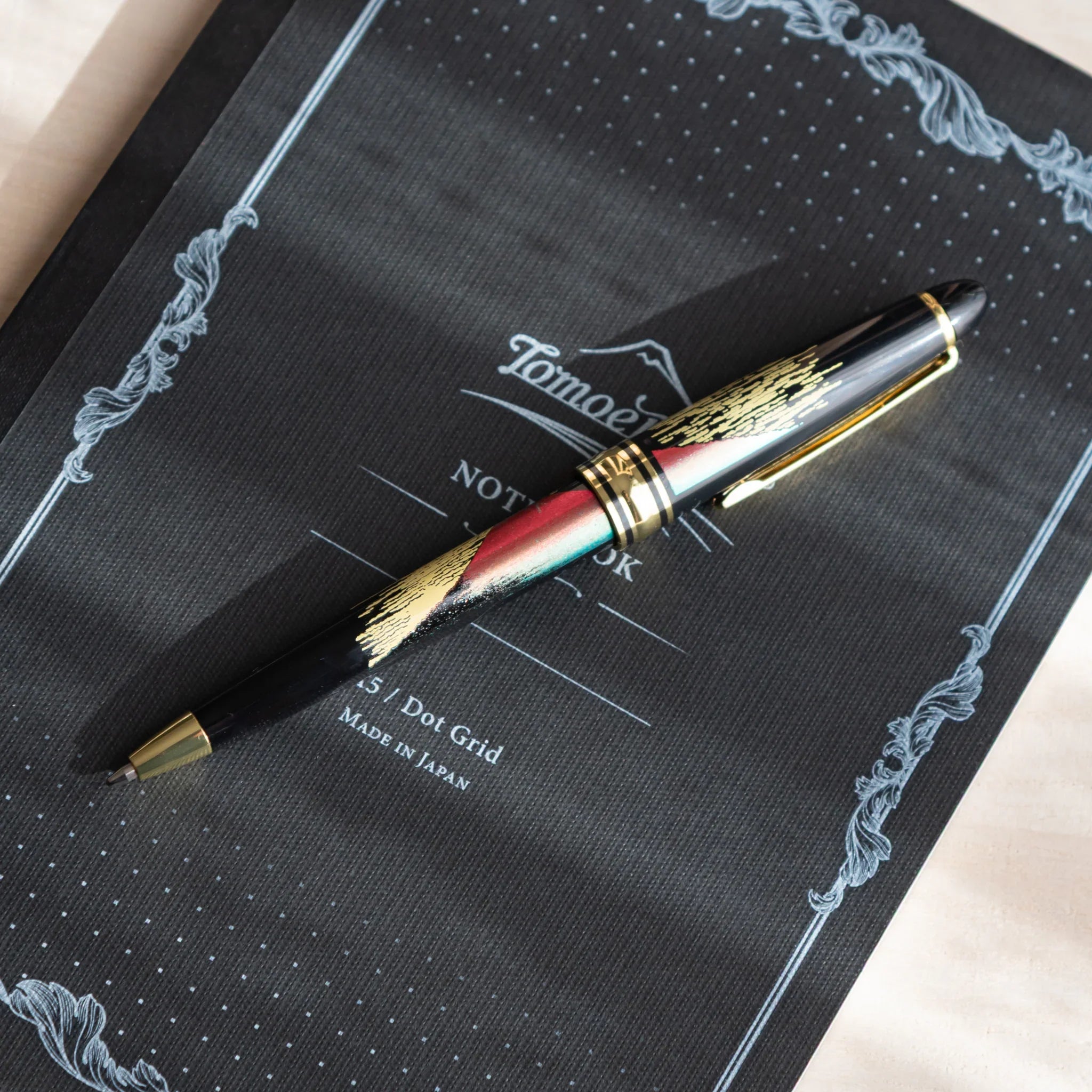 Red Mt.Fuji Yamanaka Retractable Ballpoint Pen, three-quarter angle of product providing full visual representation and produ