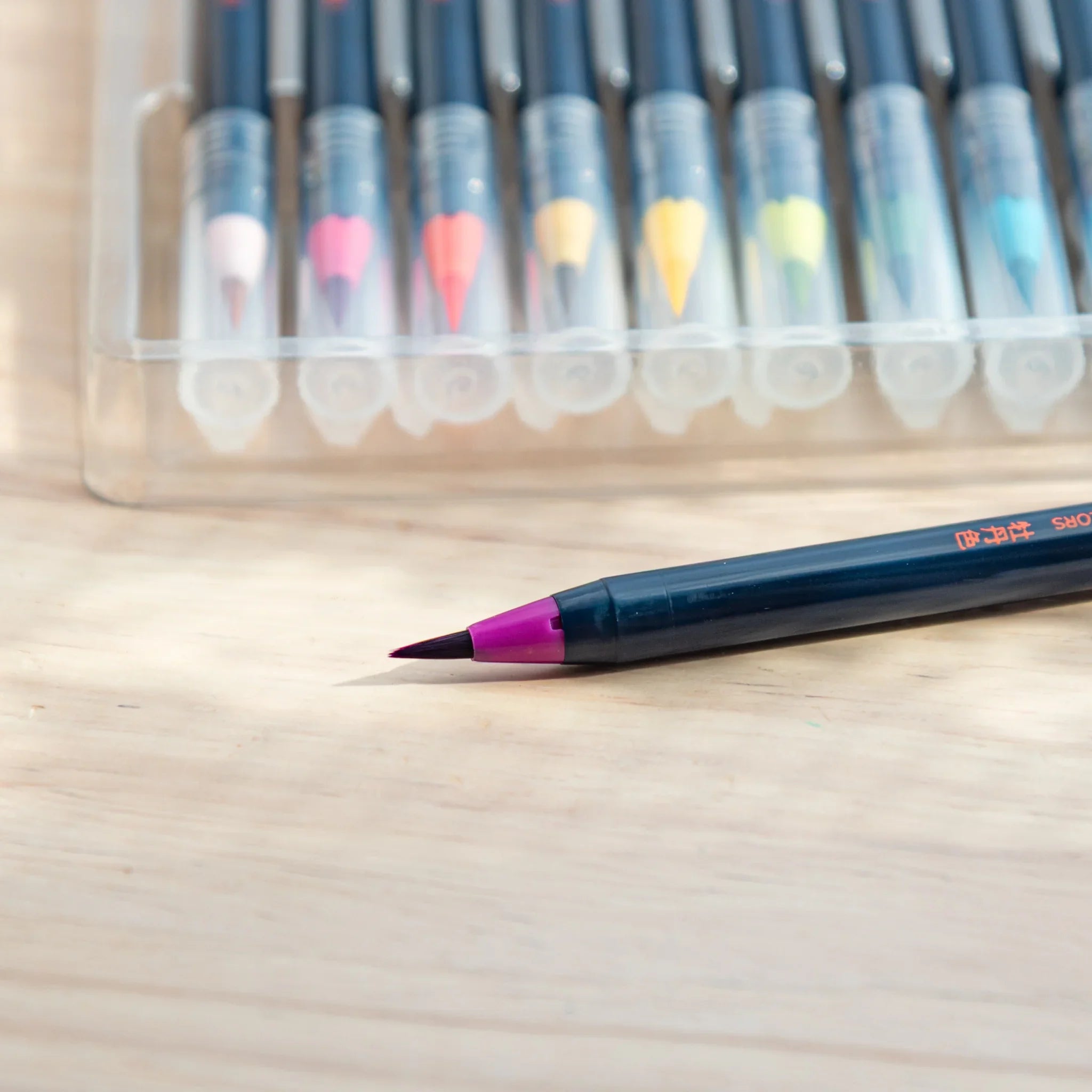 Akashiya Sai Watercolor Brush Pens - Japanese Traditional Colors: Modern Calligraphy (15 Colors), three-quarter angle of prod