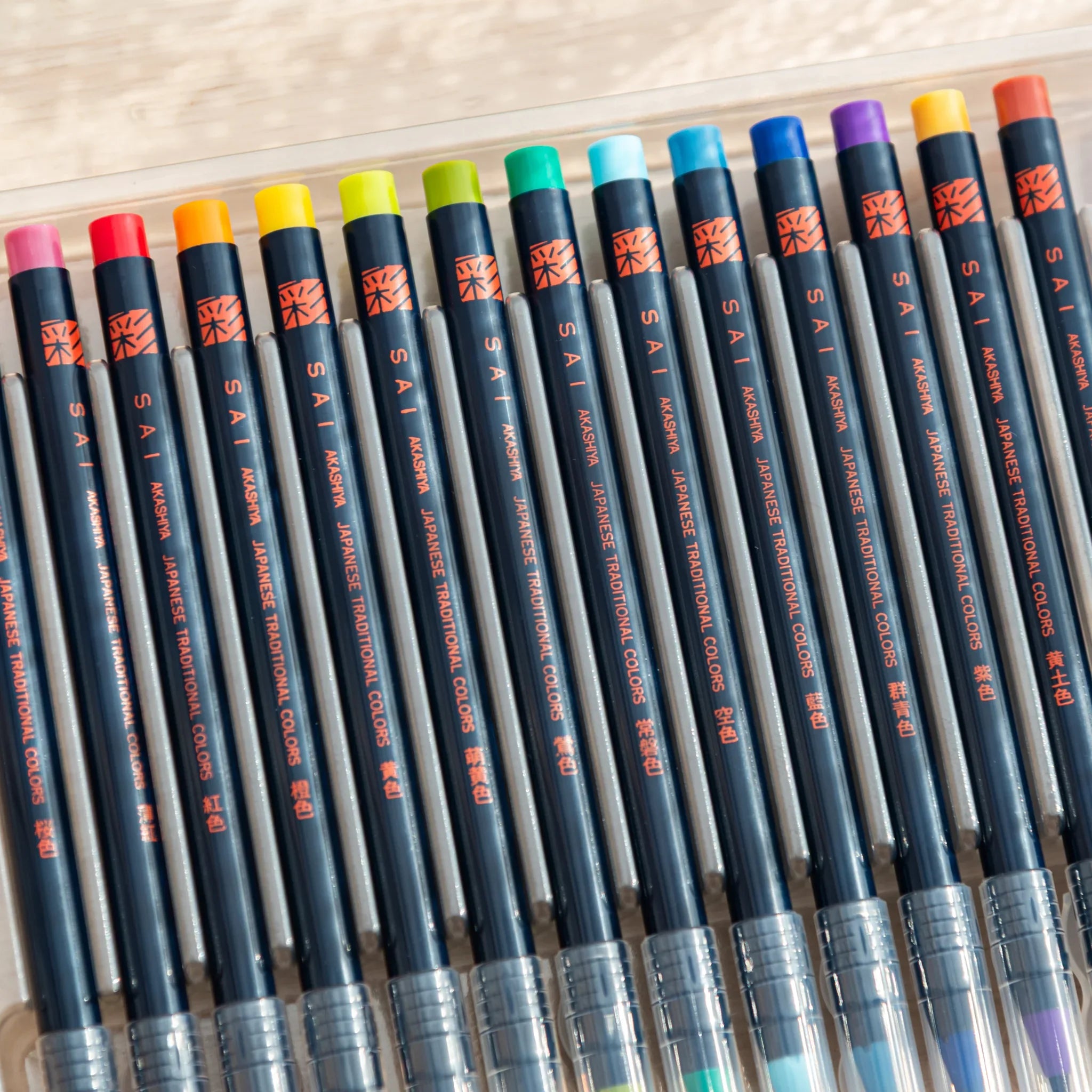 Akashiya Sai Watercolor Brush Pens - Japanese Traditional Colors: Red Fuji (15 Colors), side profile view of product