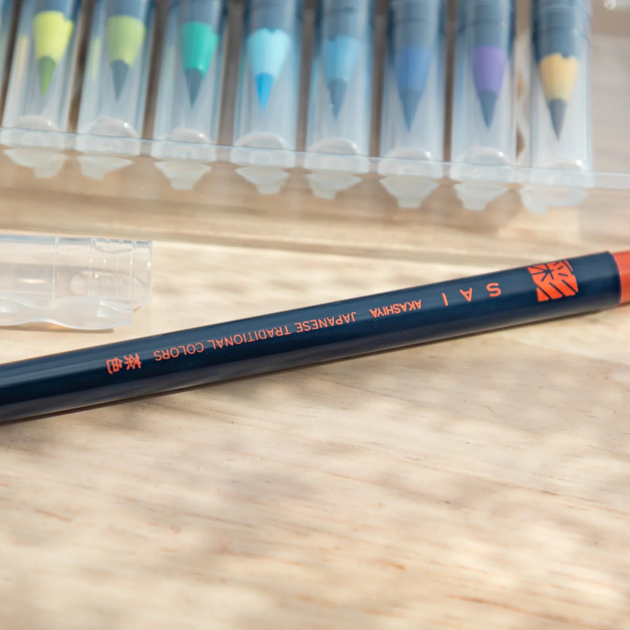 Akashiya Sai Watercolor Brush Pens - Japanese Traditional Colors: Red Fuji (15 Colors), detailed close-up of craftsmanship