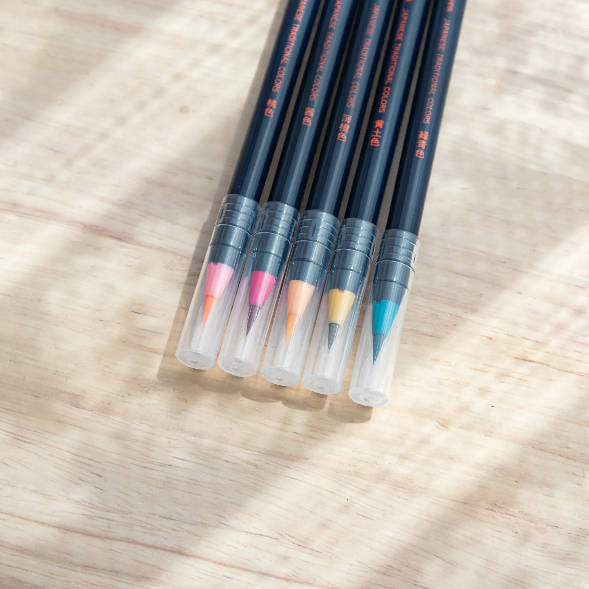 Individual spring color brush pen with flexible water-based bristle tip for soft pastel watercolor art