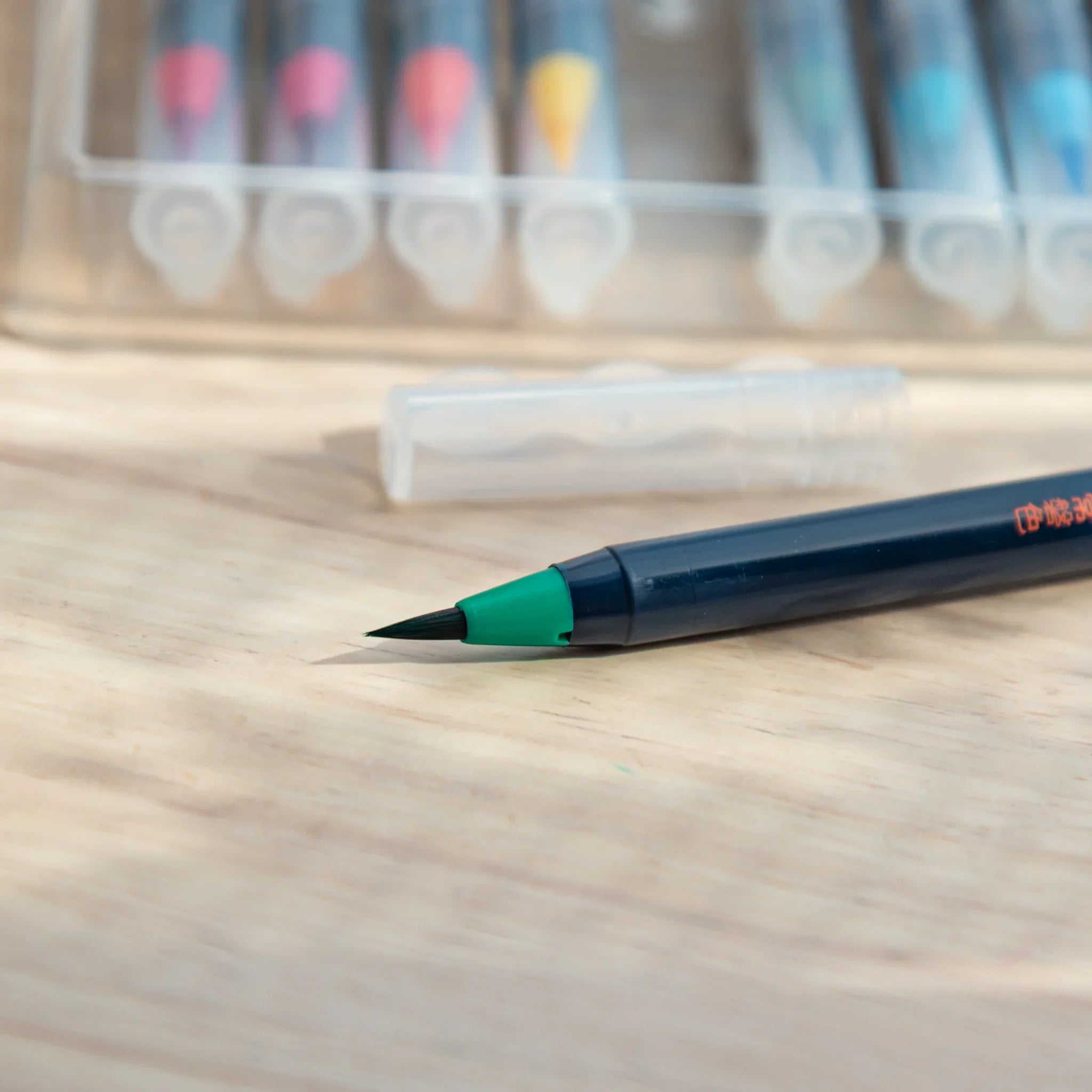 Akashiya Sai Watercolor Brush Pens - Vivid Japanese Traditional Colors (15 Colors), three-quarter angle of product