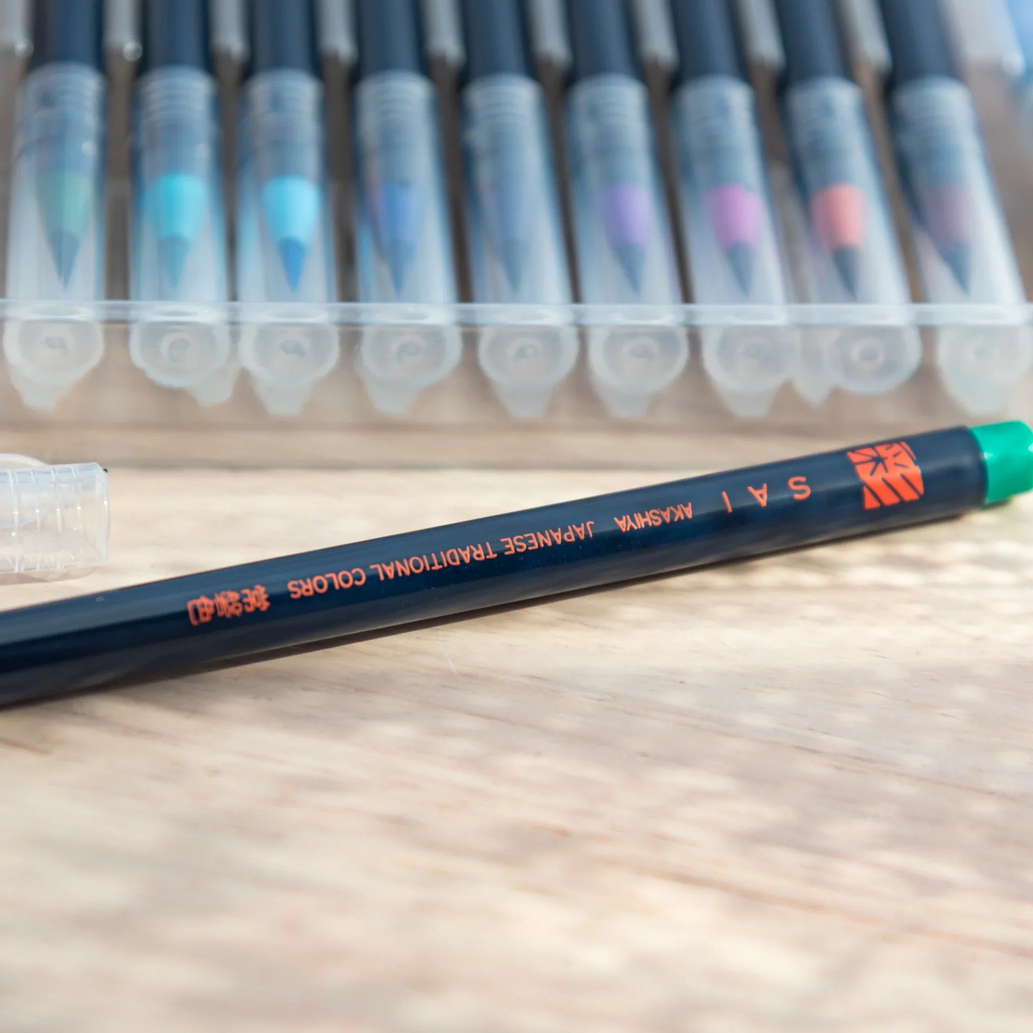 Akashiya Sai Watercolor Brush Pens - Vivid Japanese Traditional Colors (15 Colors), detailed close-up of craftsmanship