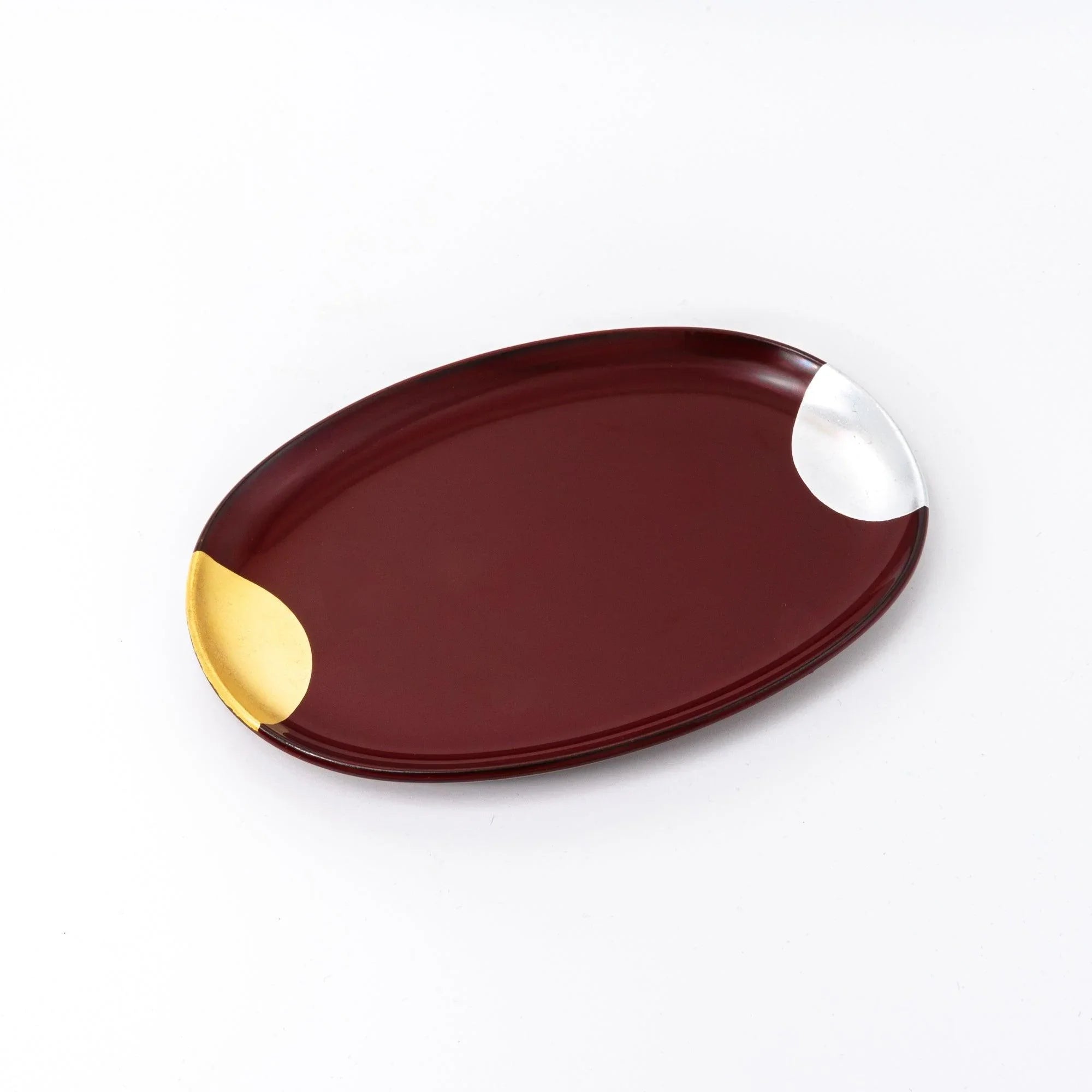 hand-made Echizen lacquered pen tray features red glaze with celestial sun moon artwork, refined for organizing writing