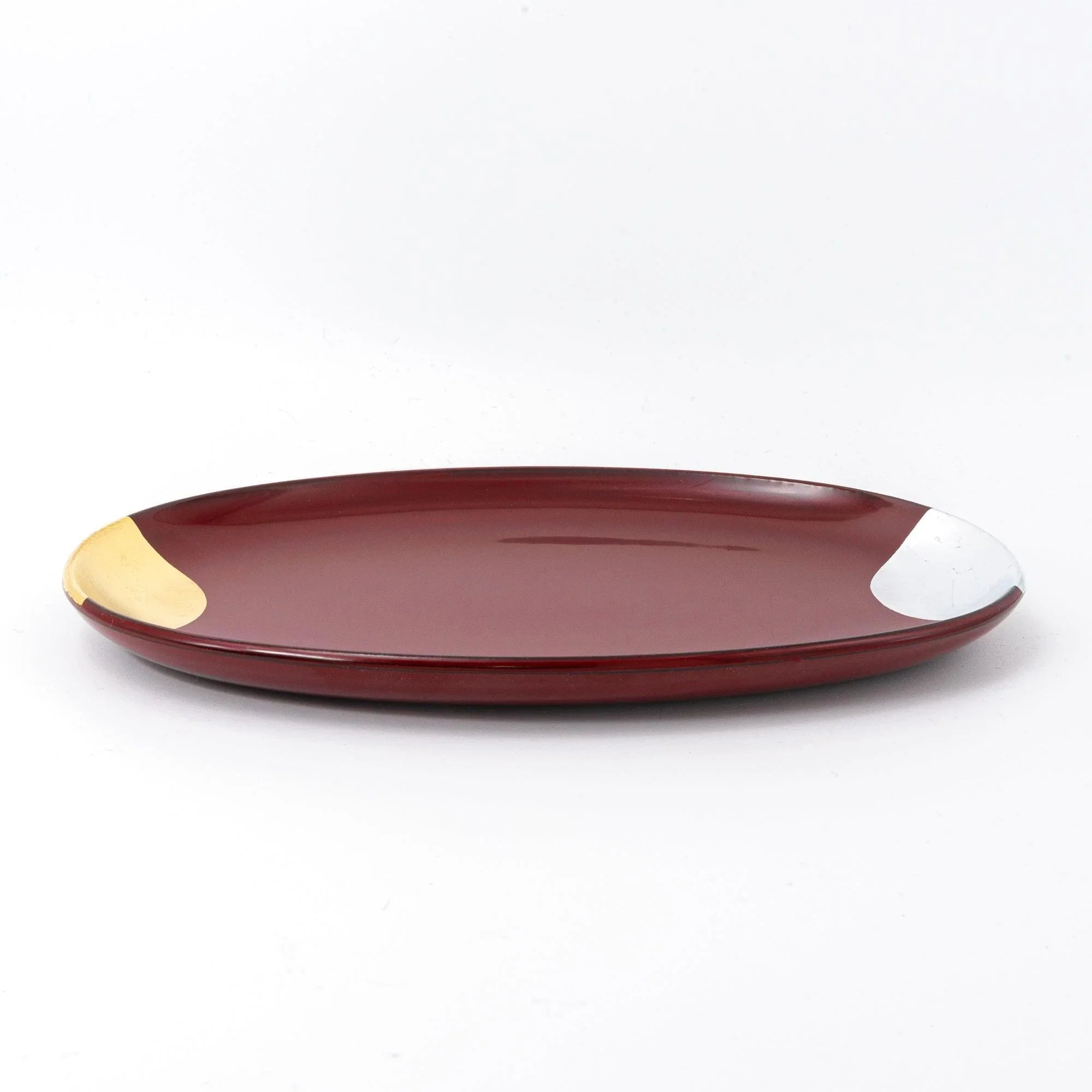 Echizen lacquer pen tray features red glaze with sun and moon celestial design motif, refined for organizing writi