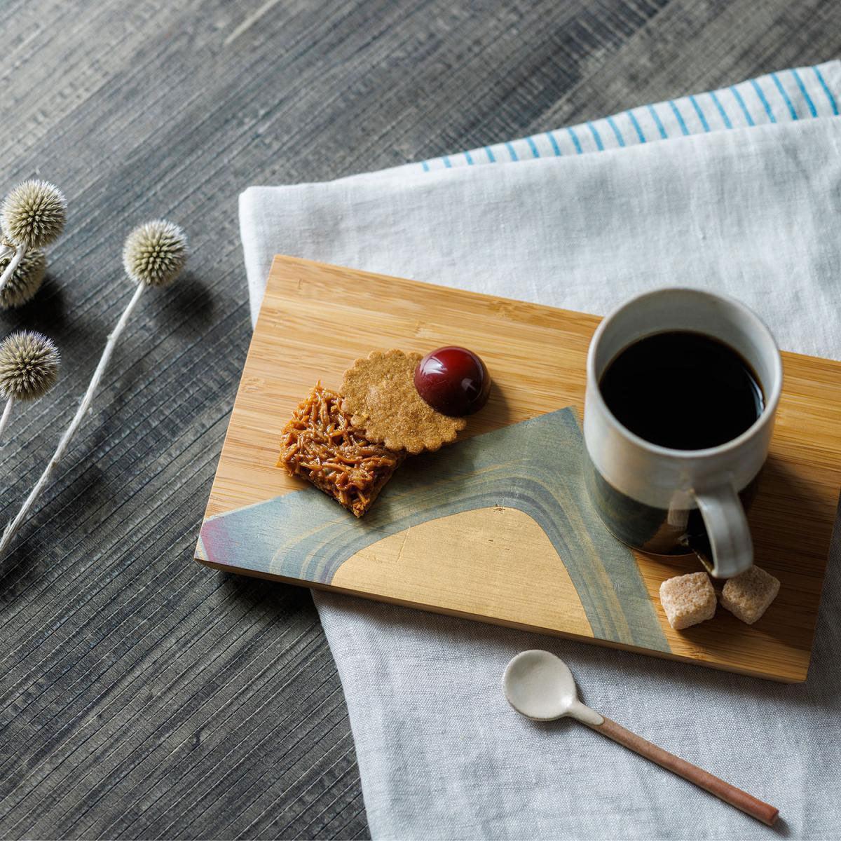 Bamboo Rectangular Pen Tray with Gold Leaf showing wood grain detail and hand-applied gold leaf with clear visibility of