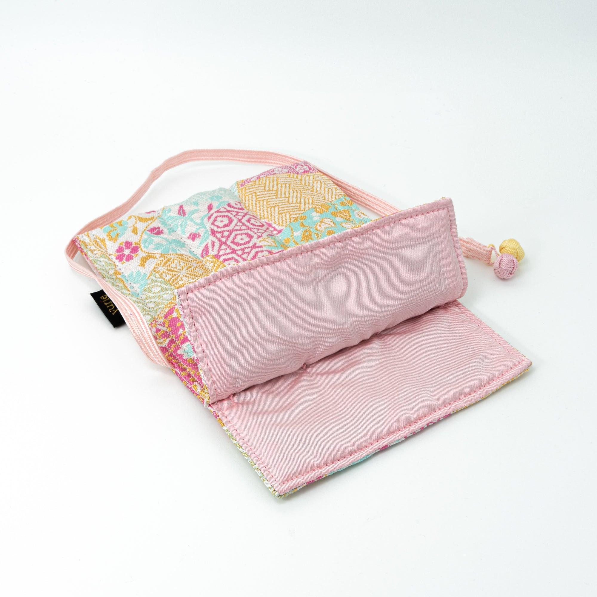 Blooming Patchwork Nishijin Silk Fountain Pen Case - Triple Slot - yurie, detailed close-up of craftsmanship