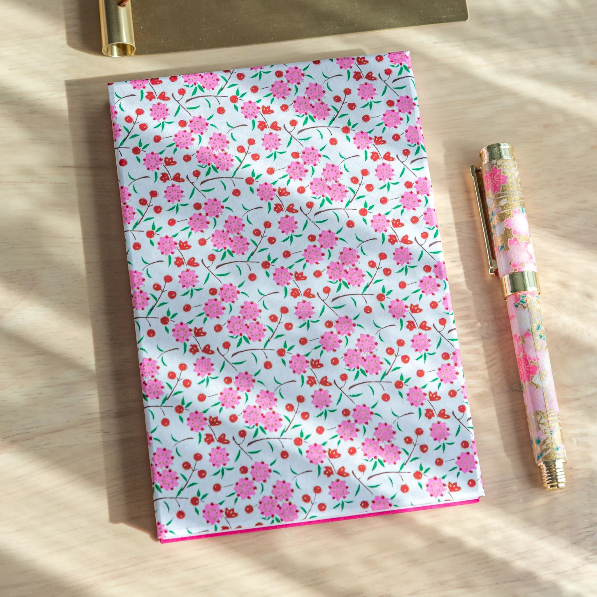Blossoms and Berries Washi Goshuincho Stamp Book with blooms and berry details on traditional washi paper