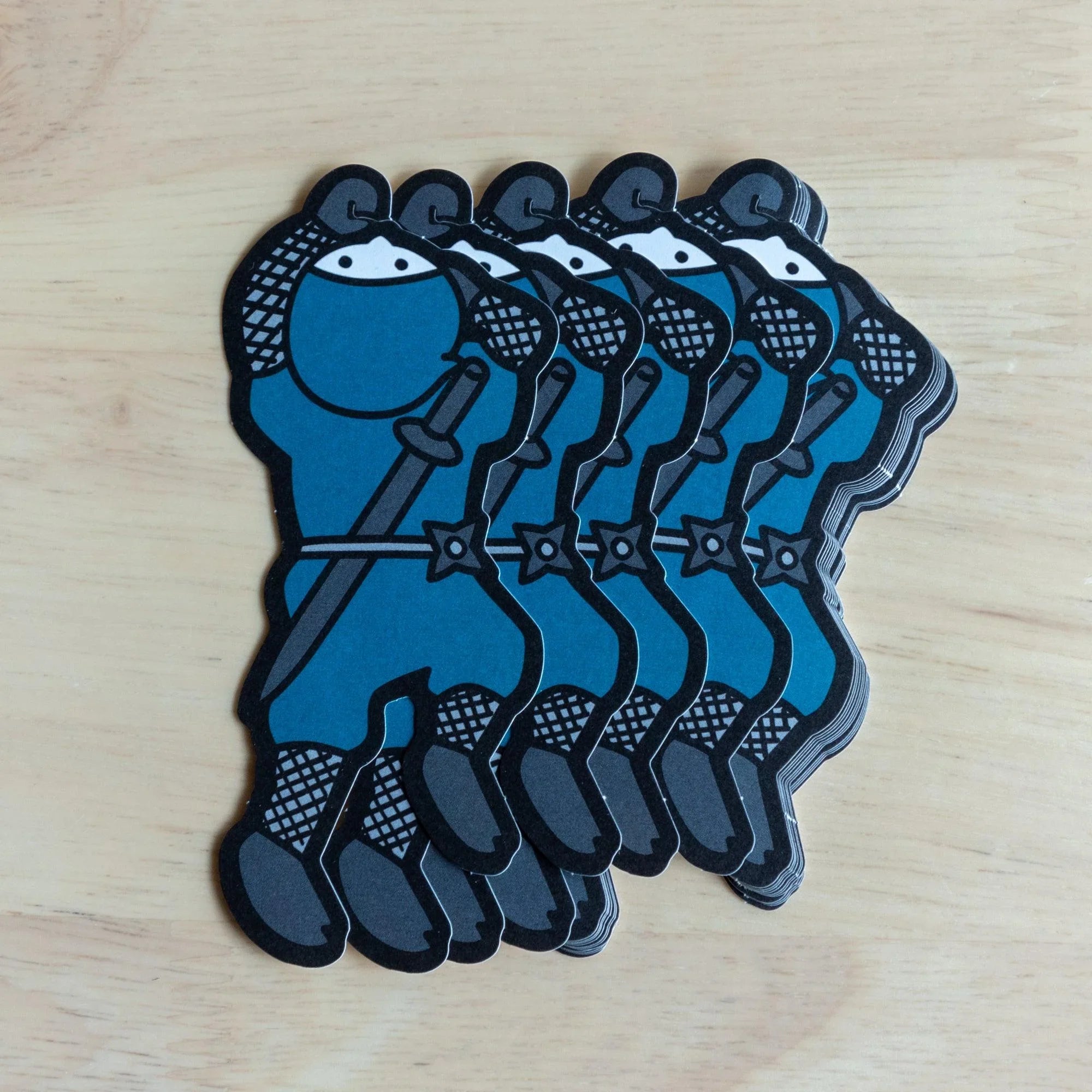 Complete set of stacked blue ninja washi message cards fanned out showing quantity and design showing product quality and