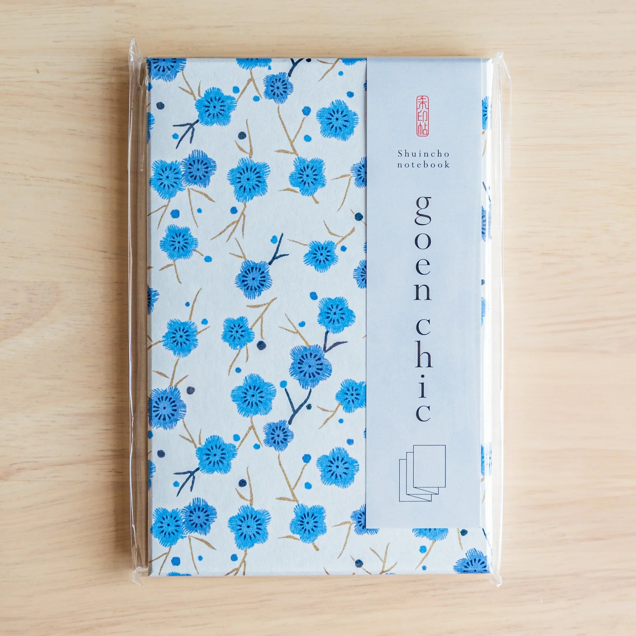 Stack of Blue Plum Blossoms goshuincho books showing coordinated washi cover design showing product quality and design det