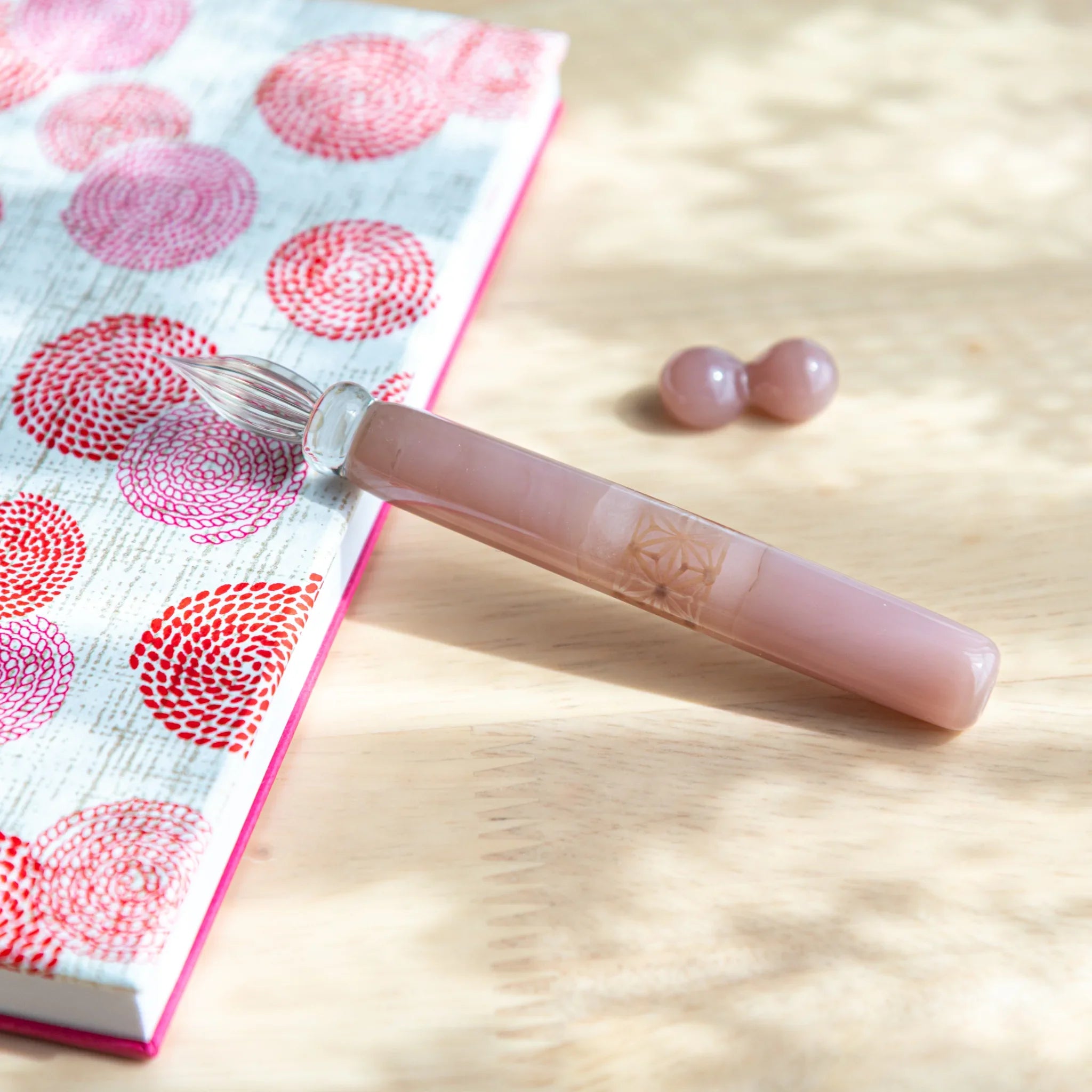 Blush Pink Hemp Leaves Glass Dip Pen with Pen Rest