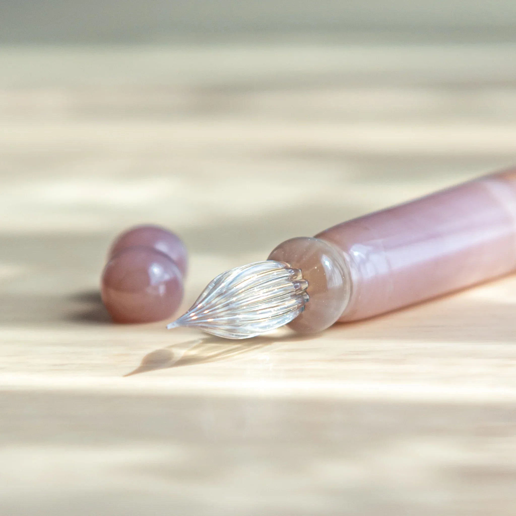 Mauve wooden spherical pen rests for blush pink hemp leaves glass dip pen with traditional asa no ha