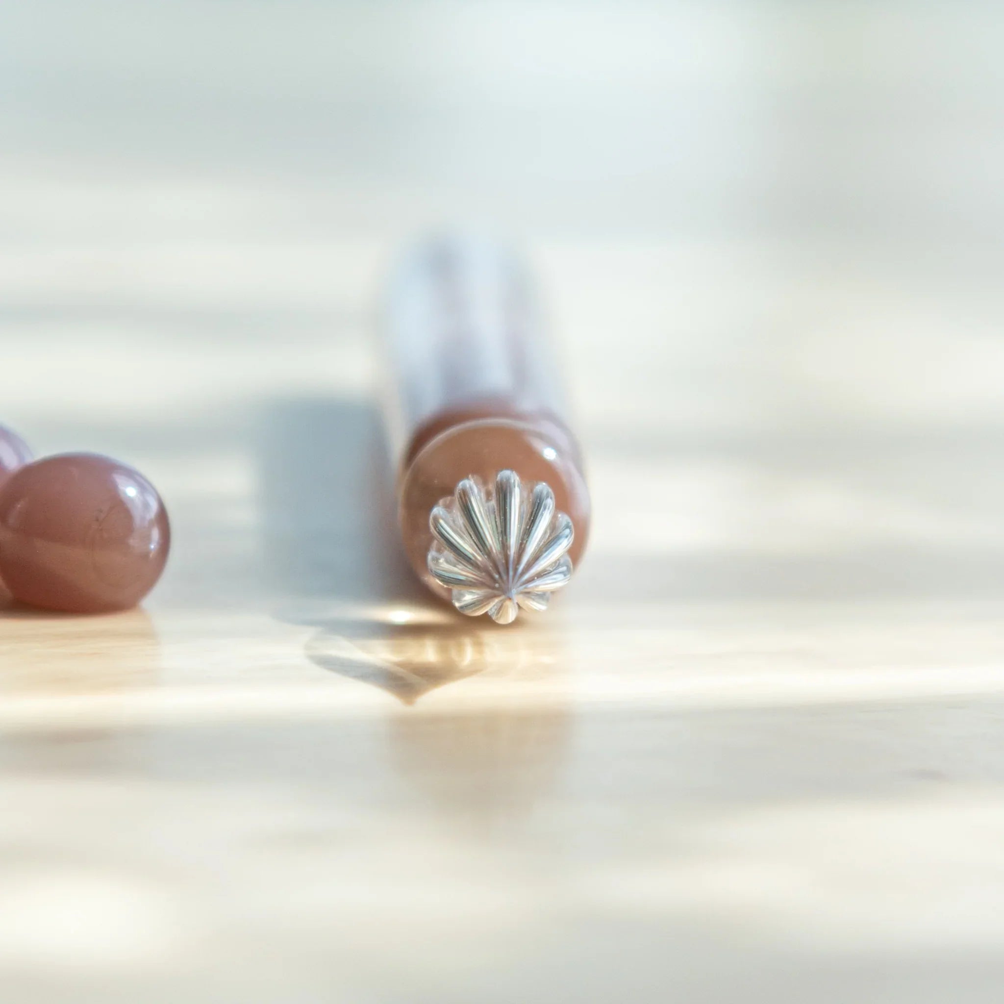 Asa no ha hemp leaf pattern on blush pink glass dip pen showing traditional Japanese geometric design