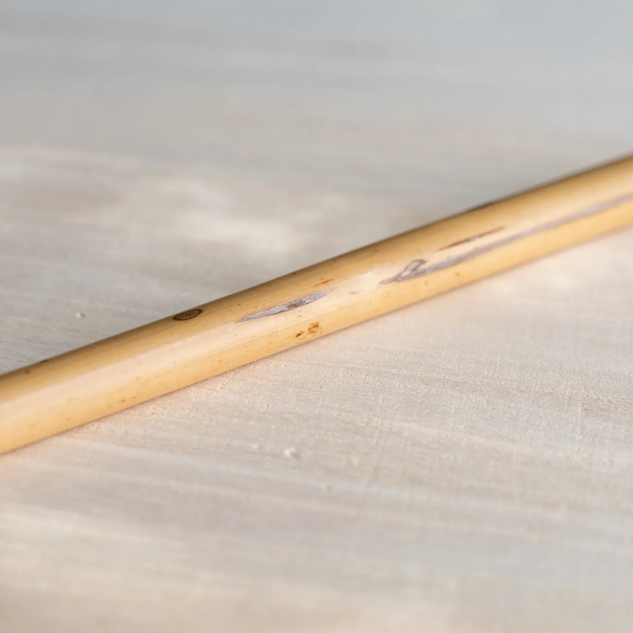 Close-up of Boku-Undo bamboo dip pen shaft showing natural bamboo markings and grain texture on light surface