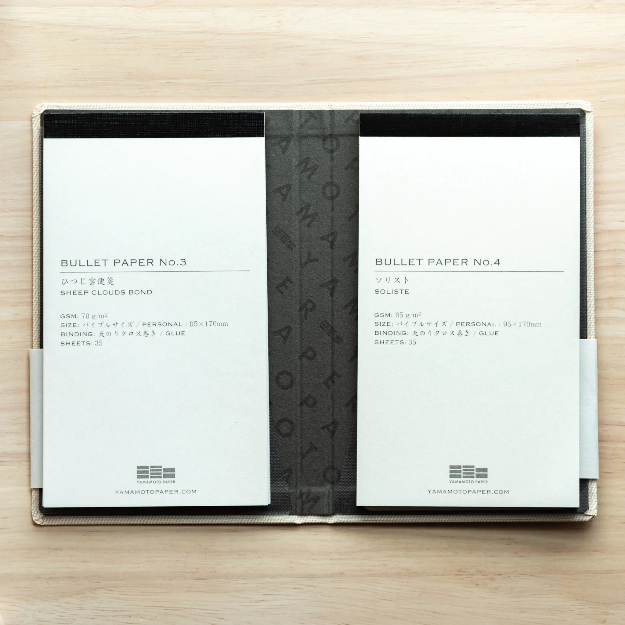 Inside view of Japanese Writing Pad set showing two replaceable Bullet Paper pads.