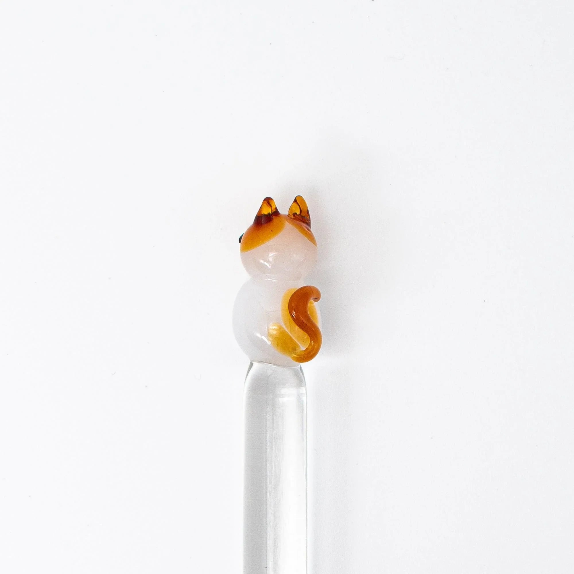 Cat Perch glass pen nib detail revealing fine craft quality and pointed tip for precision calligraphy with holder