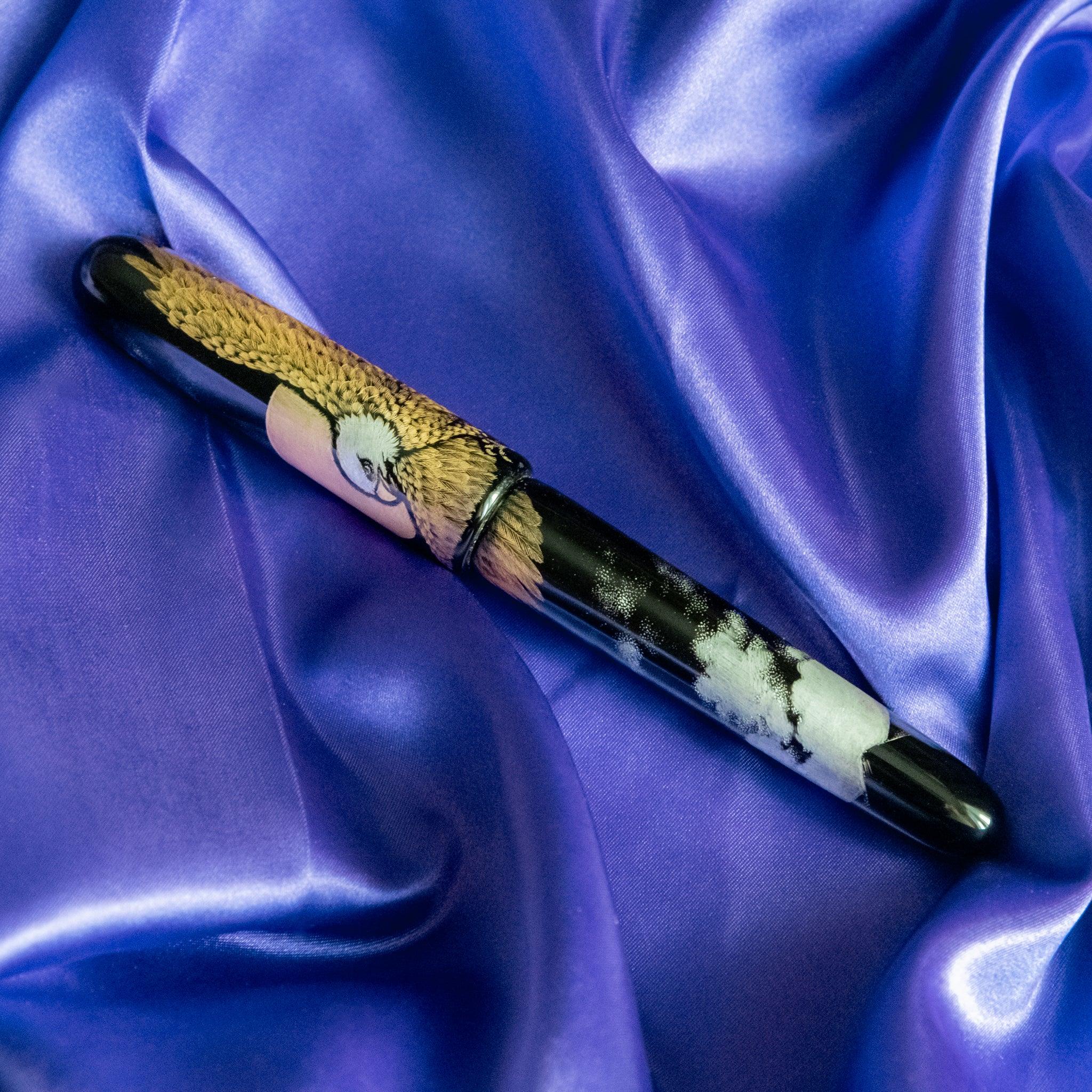 Close-up of chinkin hawk decoration showing detailed metalwork and craftsmanship showing product quality and design details