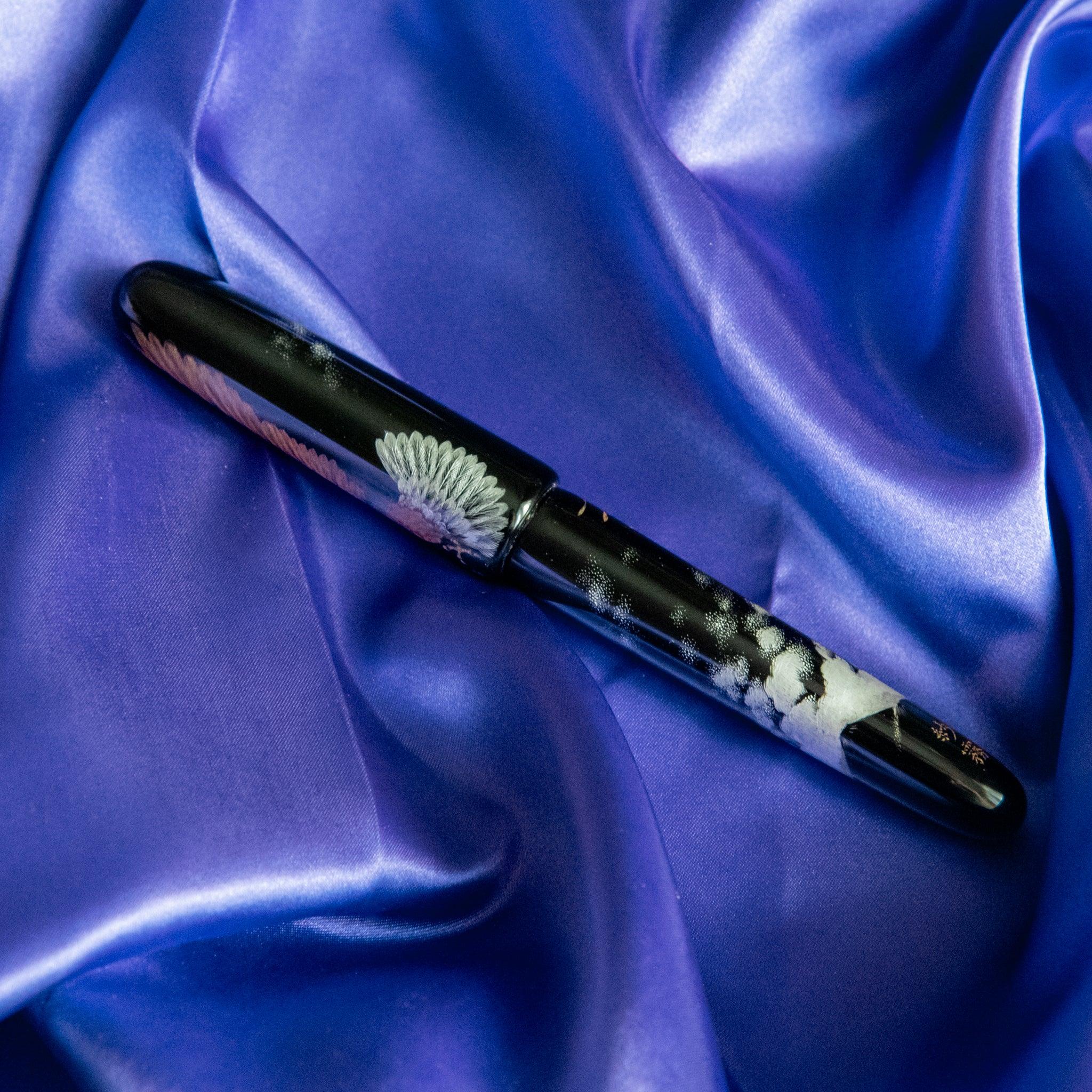 Chinkin Hawk fountain pen with green silk cord tassel showing traditional packaging showing product quality and design det