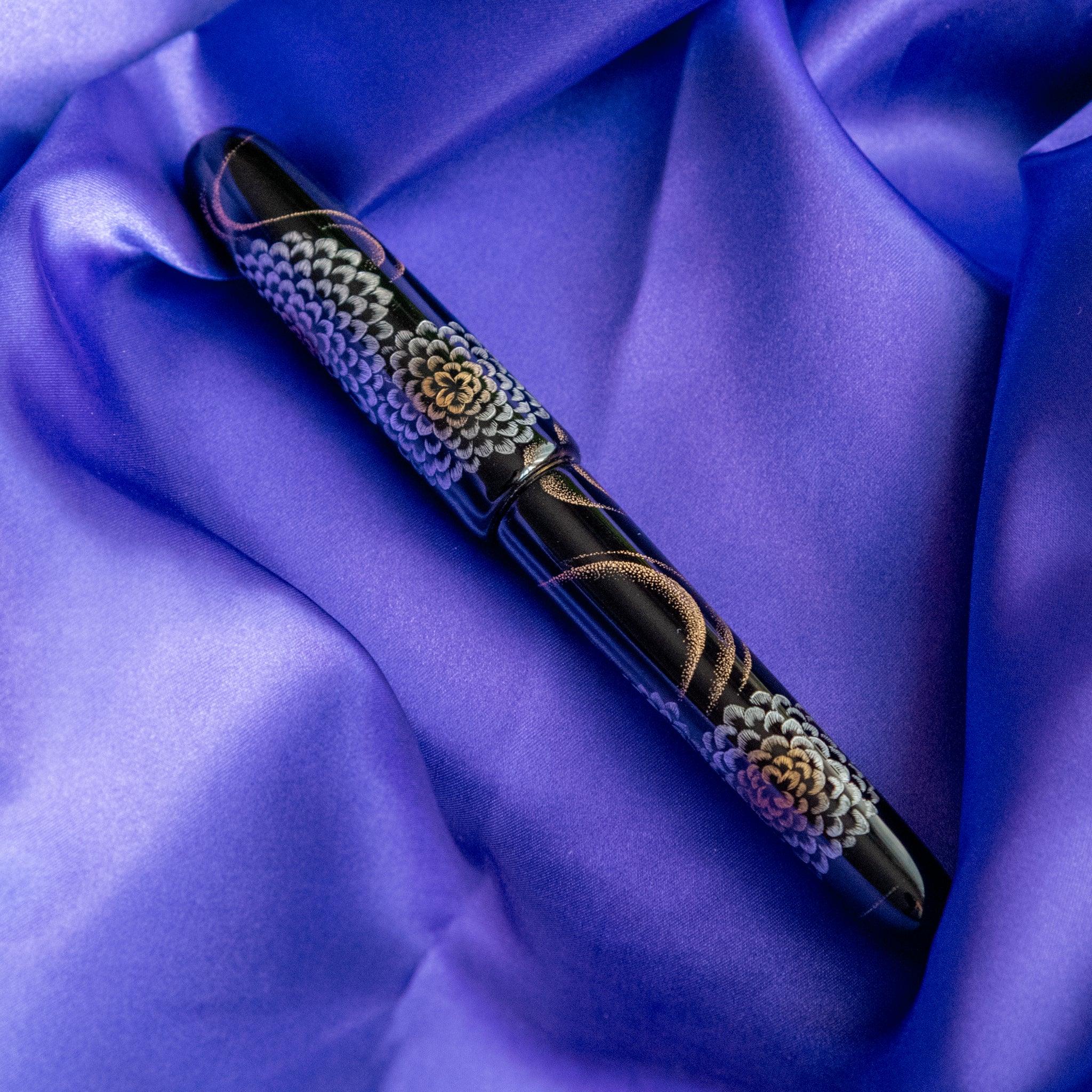 Close-up of chinkin chrysanthemum design showing delicate metalwork and craftsmanship showing product quality and design d