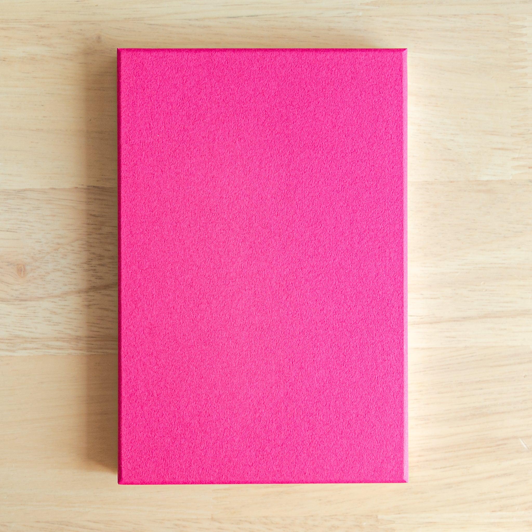 Back cover of the vivid pink Goshuinsho stamp book, minimal and bold design for temple and shrine stamp collecting.