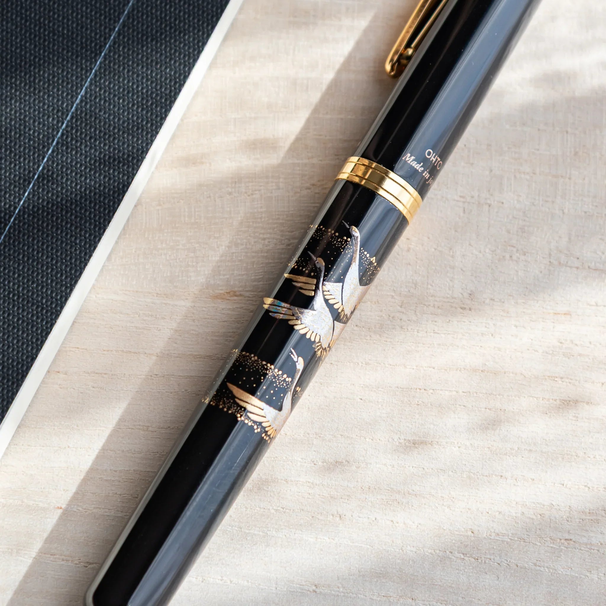 Crane Yamanaka fountain pen with lacquer design shown in composition shown in detail view product composition view