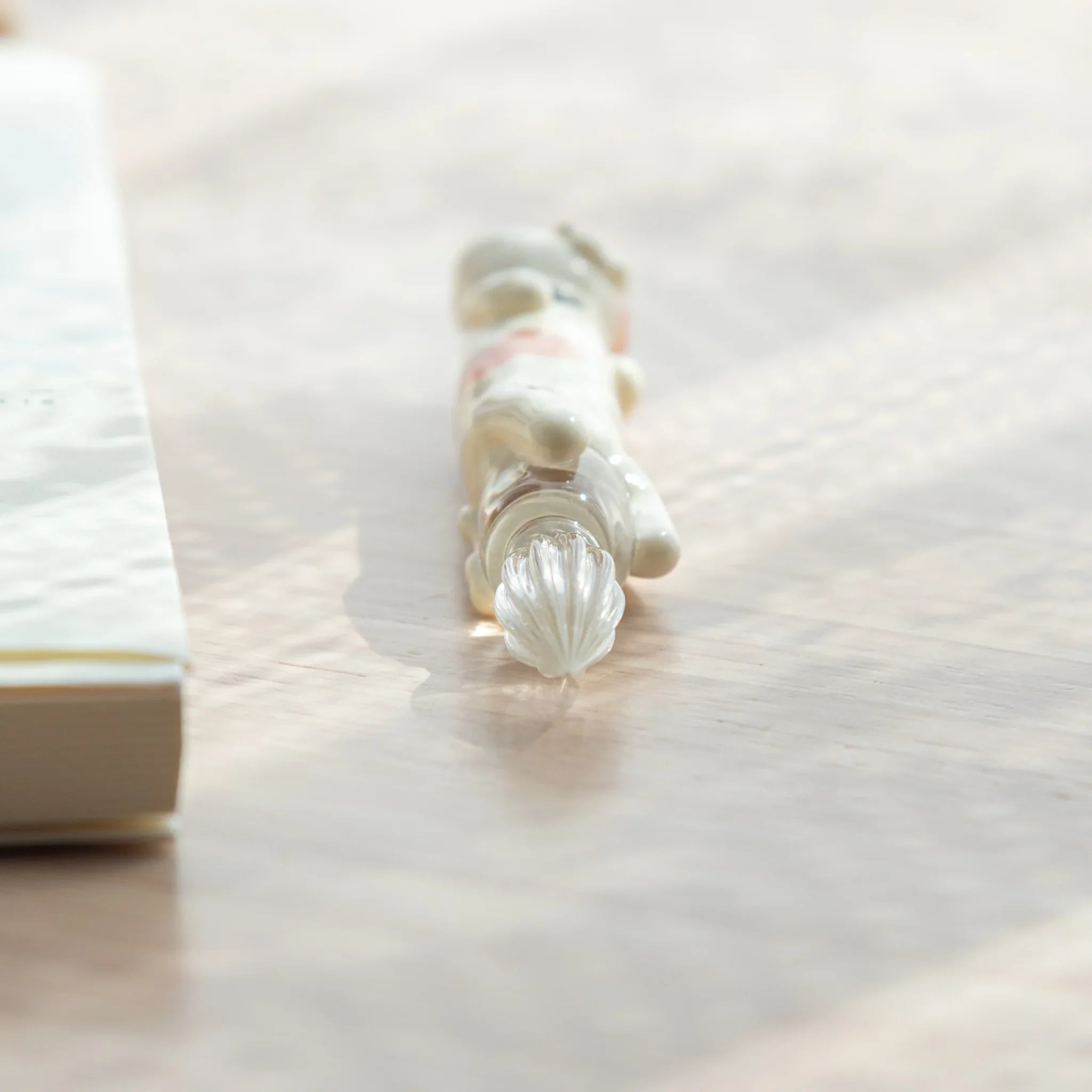 Spotted tabby cat glass dip pen combining resin cat craft with hand-poured glass container design well