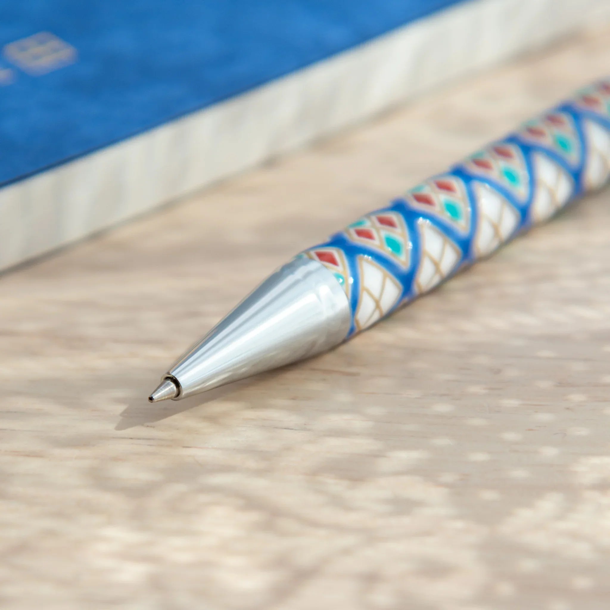 Japanese diamond pattern Kutani ceramic ballpoint pen bringing artistic beauty to writing featuring traditional porcelain