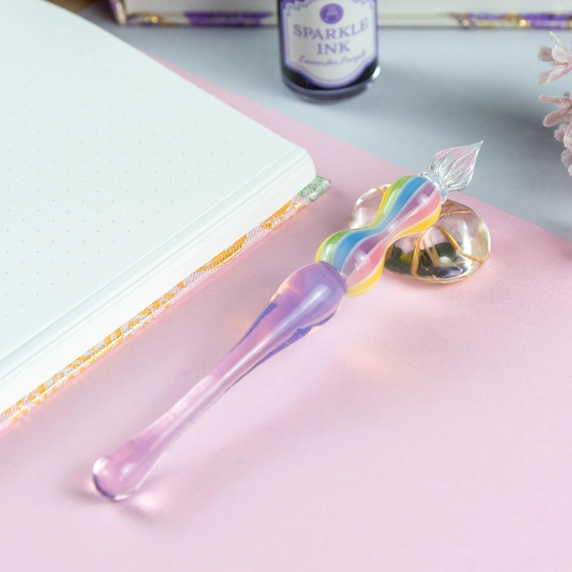 Dreamy Rainbow Balloon Glass Dip Pen | Rose