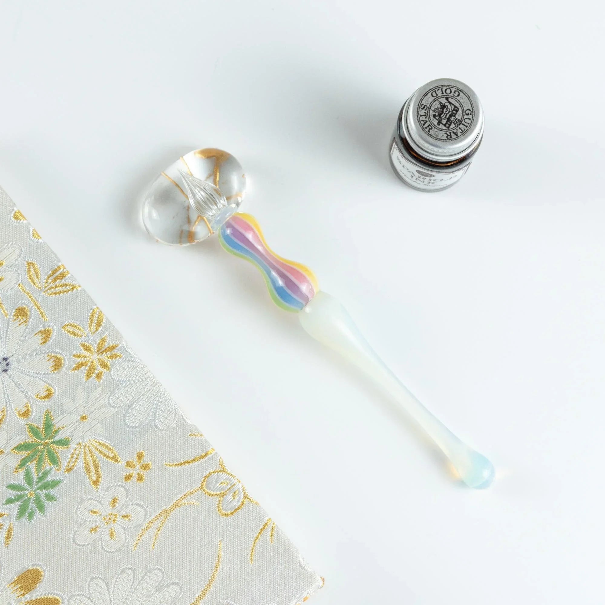 Dreamy Rainbow Balloon glass dip pen White variant with clear transparent glass showing simple minimalist design