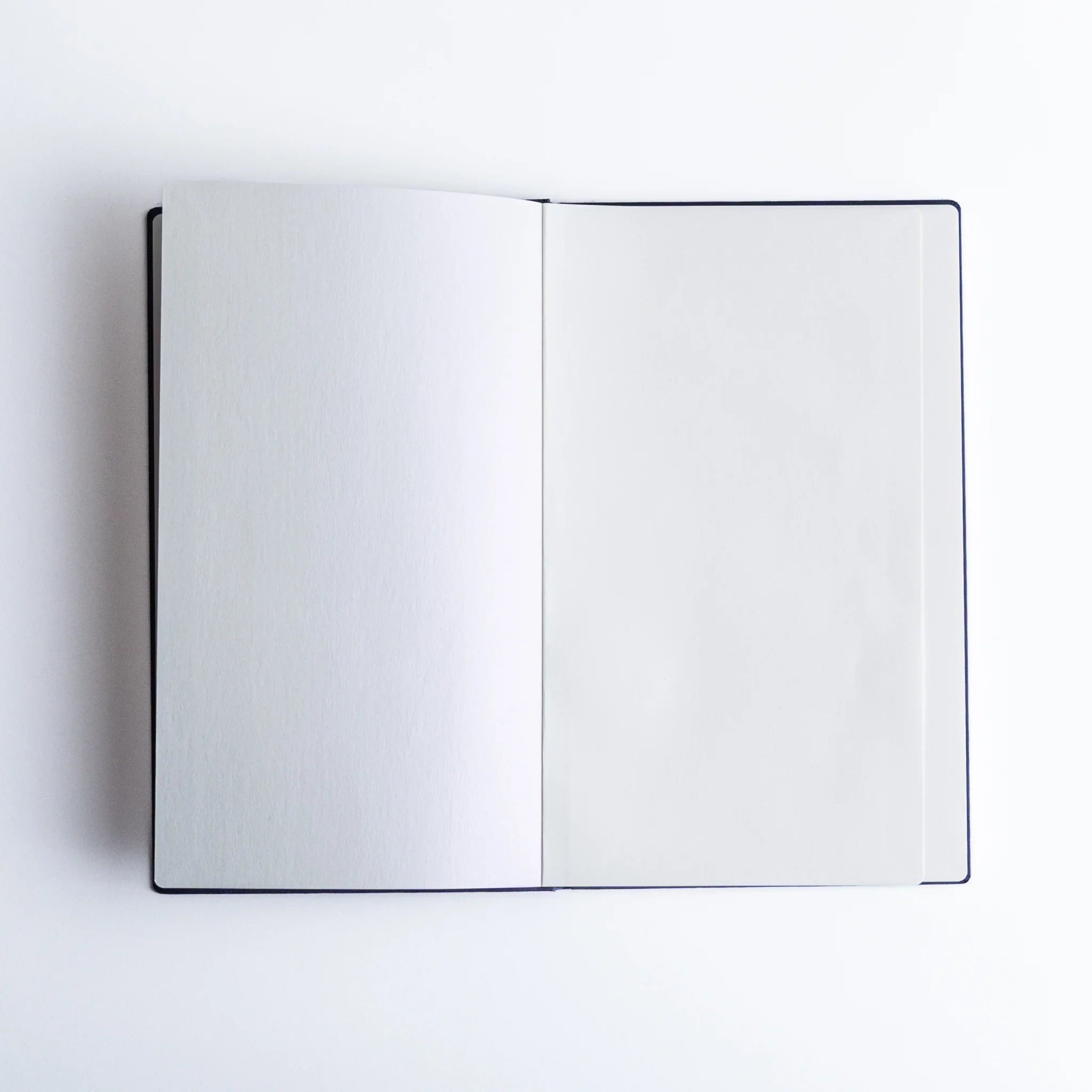 Dressco bank ledger paper A6 notebook, overhead perspective of open notebook with pages, Japanese Dressco bank ledger