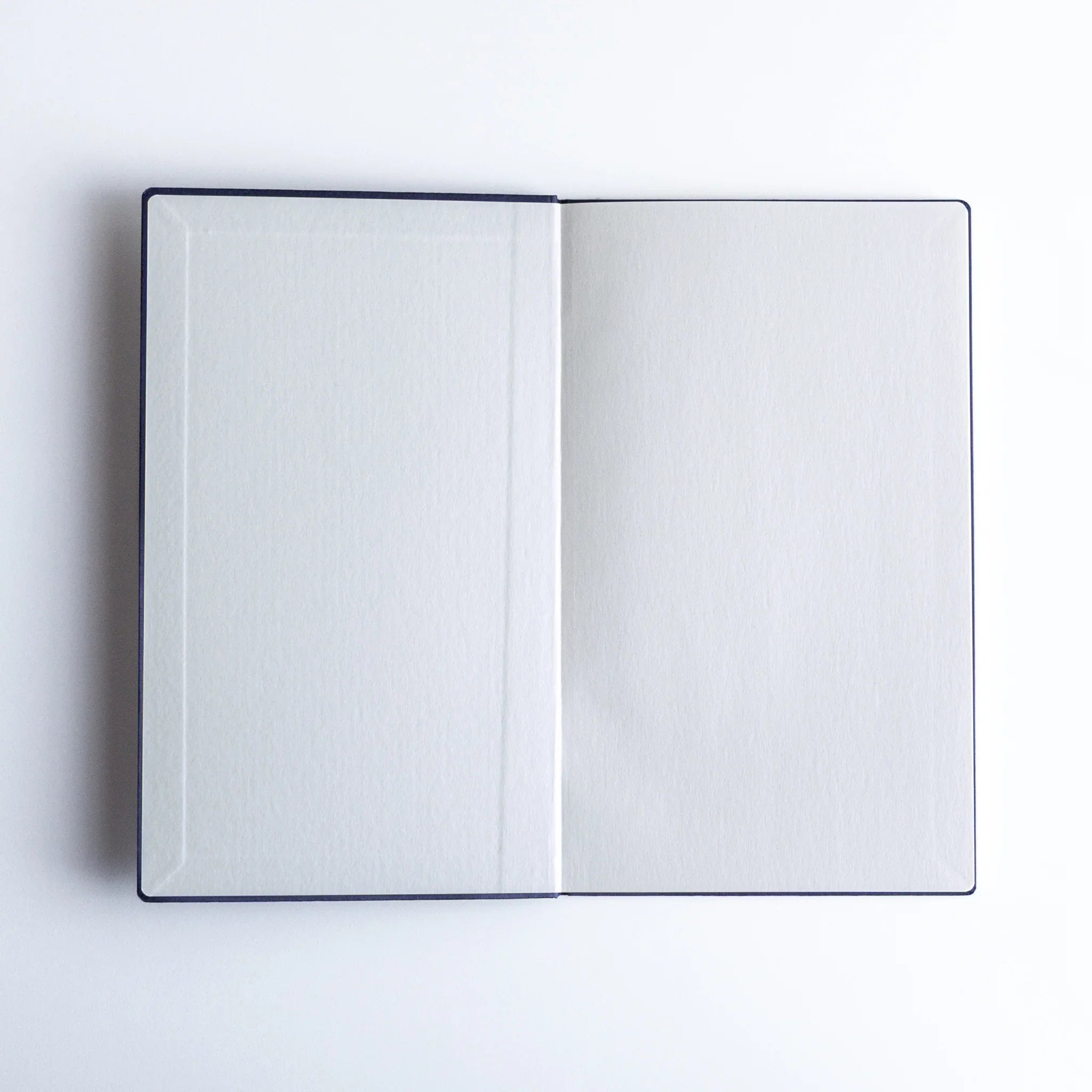 Dressco bank ledger paper A6 notebook, overhead perspective of open notebook with pages, Japanese Dressco horizontal ledger