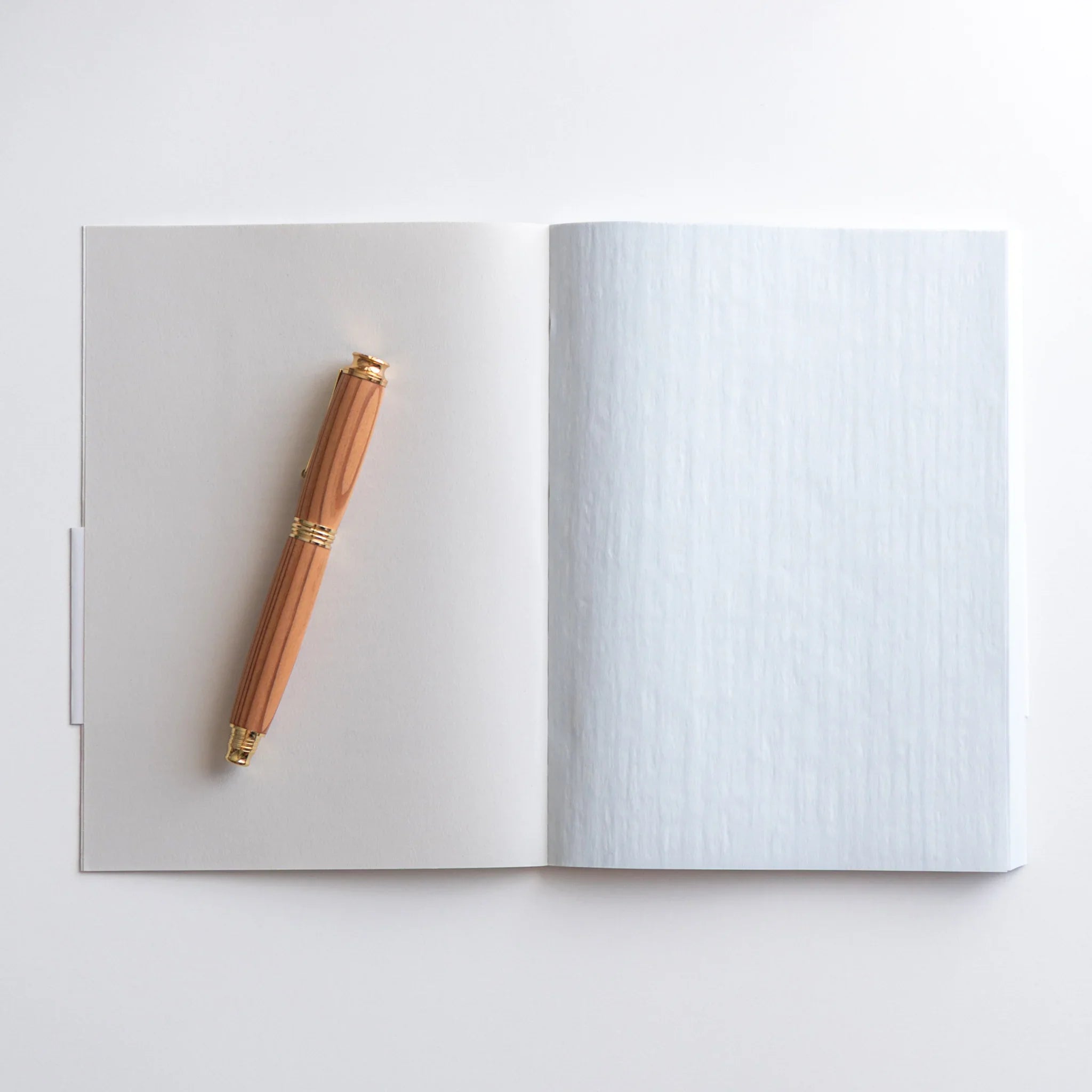 Open Dressco Blue notebook showing thin translucent onion skin paper and interior page layout for writing and personal cor