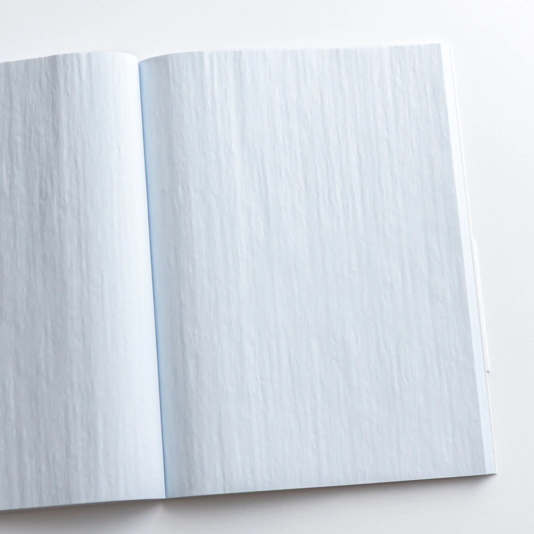 Close-up of pale blue onion-skin pages of Dressco Blue Onion Skin Japanese Notebook B6 showing fine crepe texture.