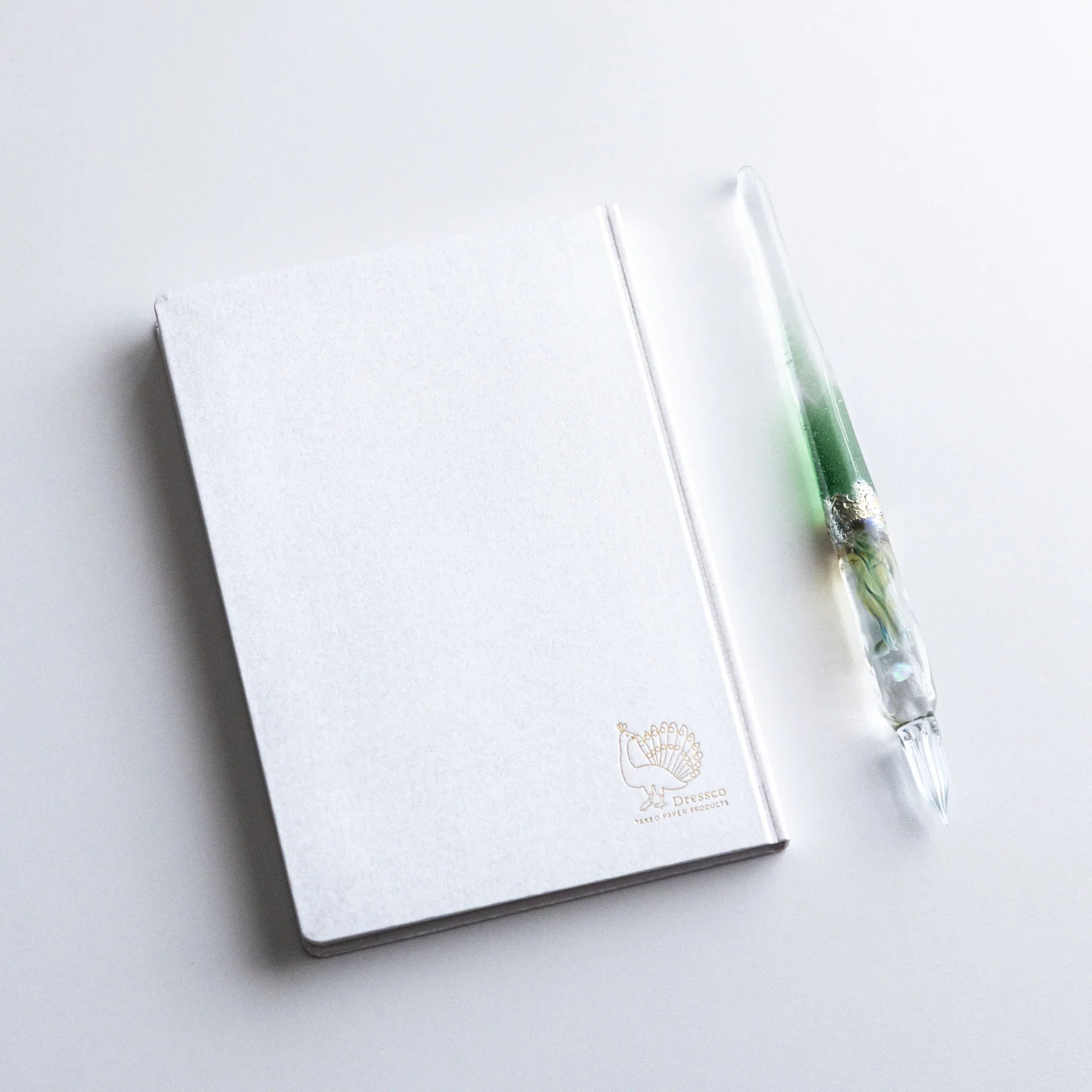 Dressco Spica Laid Bond Paper Japanese Notebook in Platinum with Japanese Glass Dip Pen.