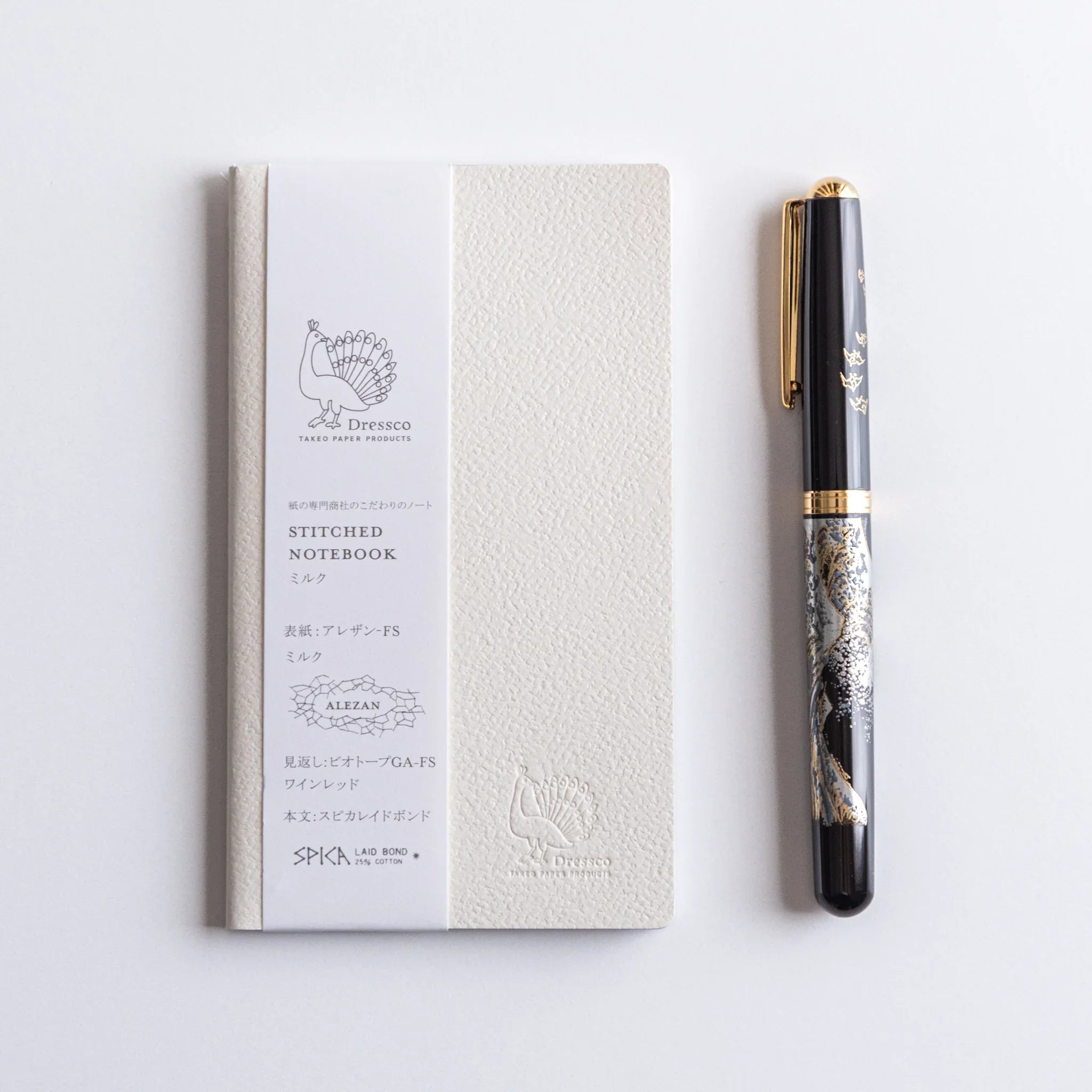 White Dressco Spica Laid Bond Japanese Notebook with lacquered Japanese Fountain Pen.
