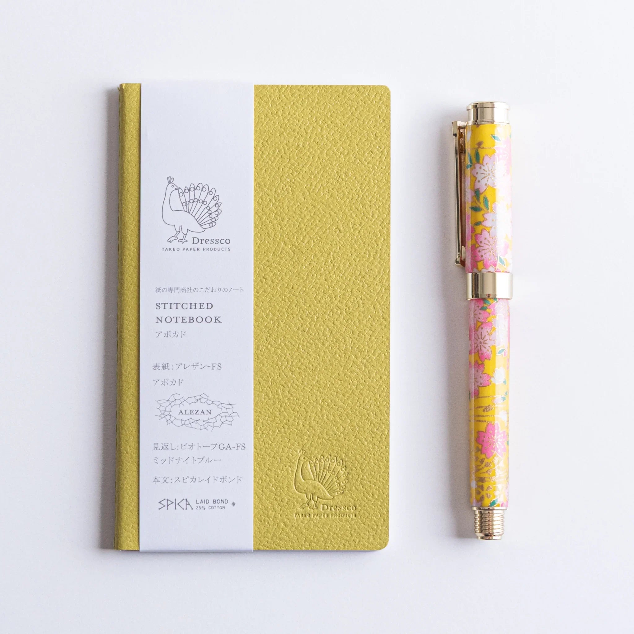 Overhead perspective of Dressco Spica Laid Bond Stitched A6 notebook showing cover design and notebook dimensions