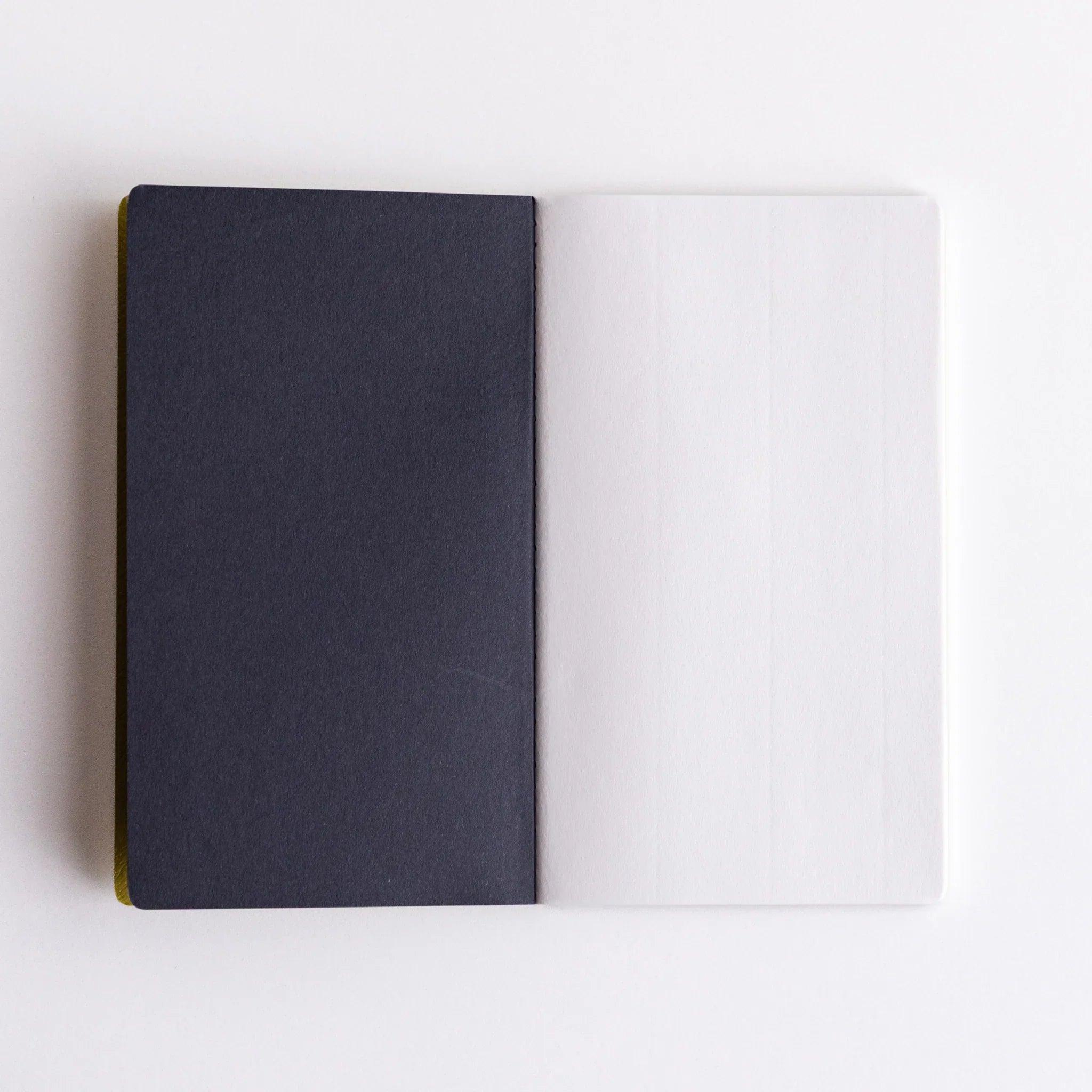 Open Japanese notebooks of Bank Ledger Paper (gray) and Spica Laid Bond Paper (white), showing blank pages and sleek design.