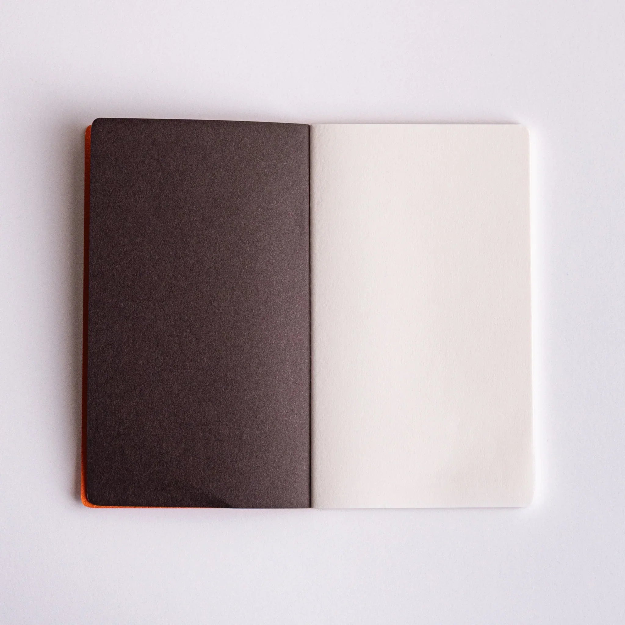 Open Japanese notebooks made from Bank Ledger Paper, highlighting contrasting blank pages.
