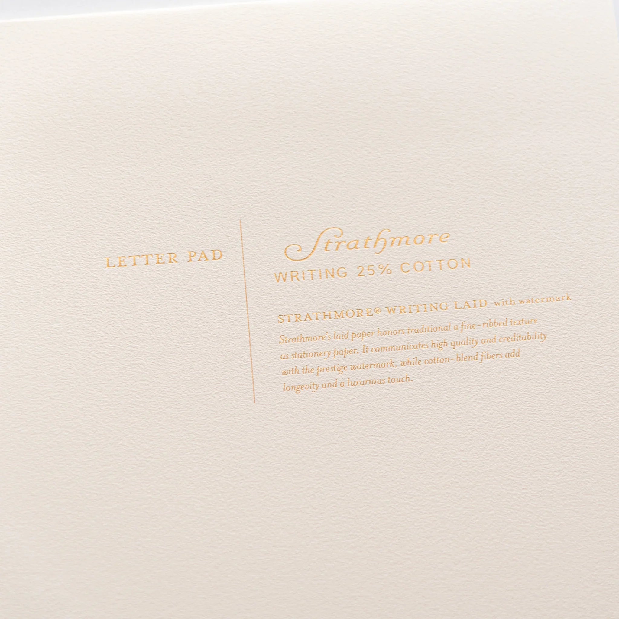 Japanese writing pad Strathmore Writing Laid N cover with gold embossed lettering on cream paper