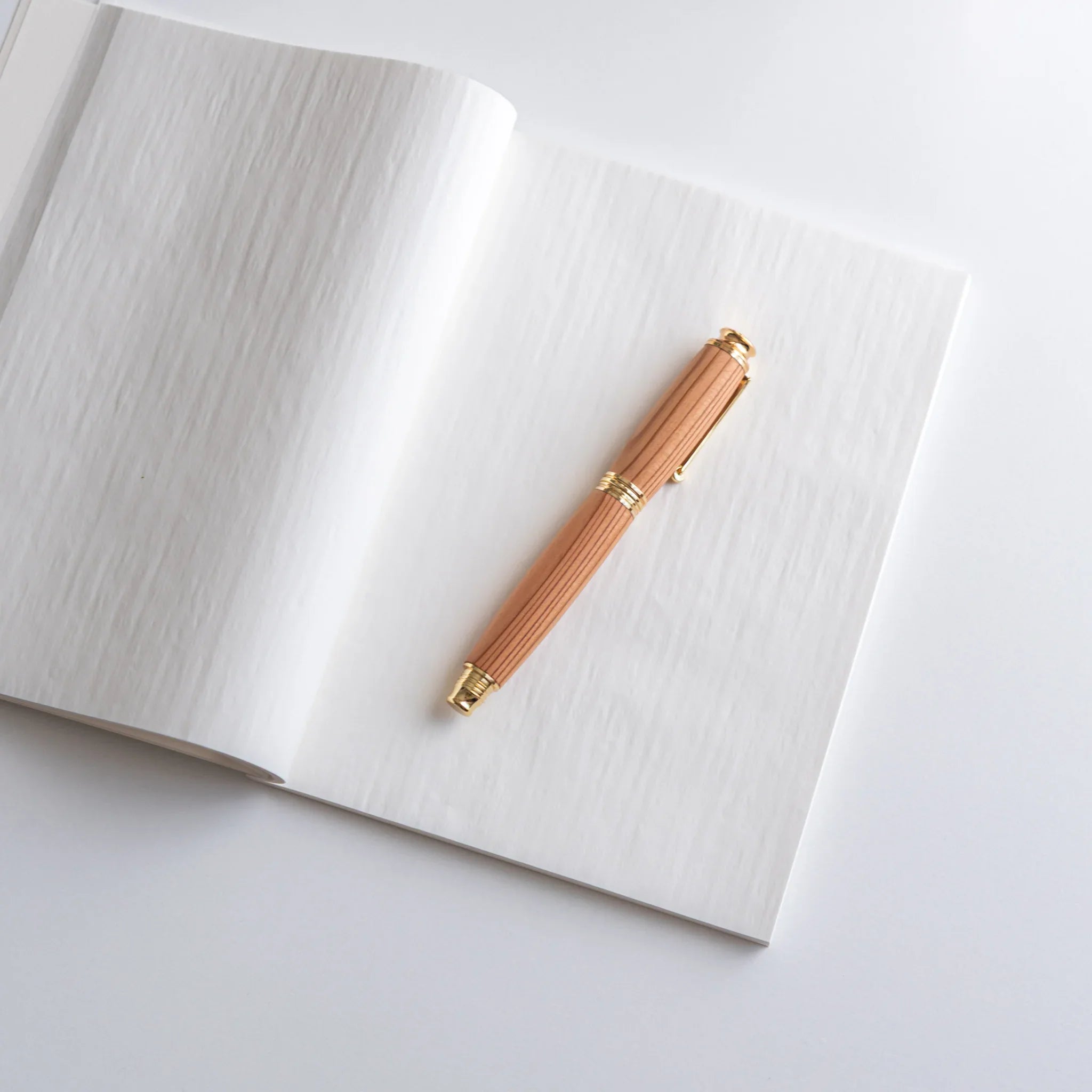 Top view of white Onion Skin notebook with visible information band and product details clearly shown