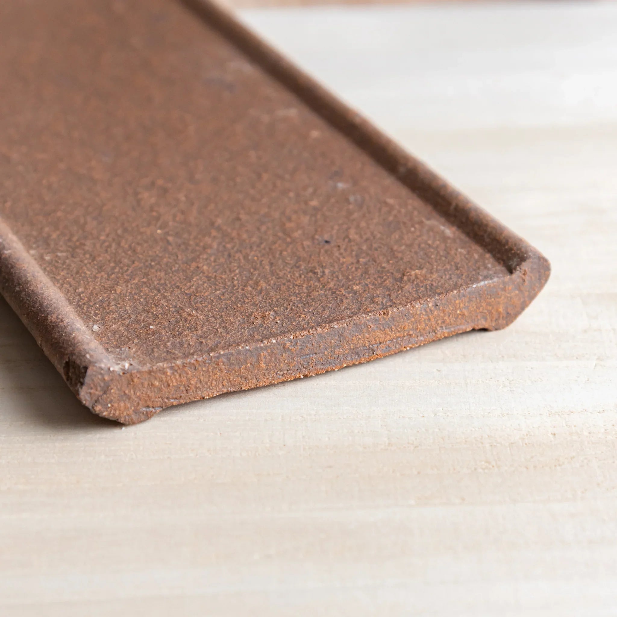 Echizen Kawara yakishime clay ceramic pen tray with four slots shown in composition detail shown view composition