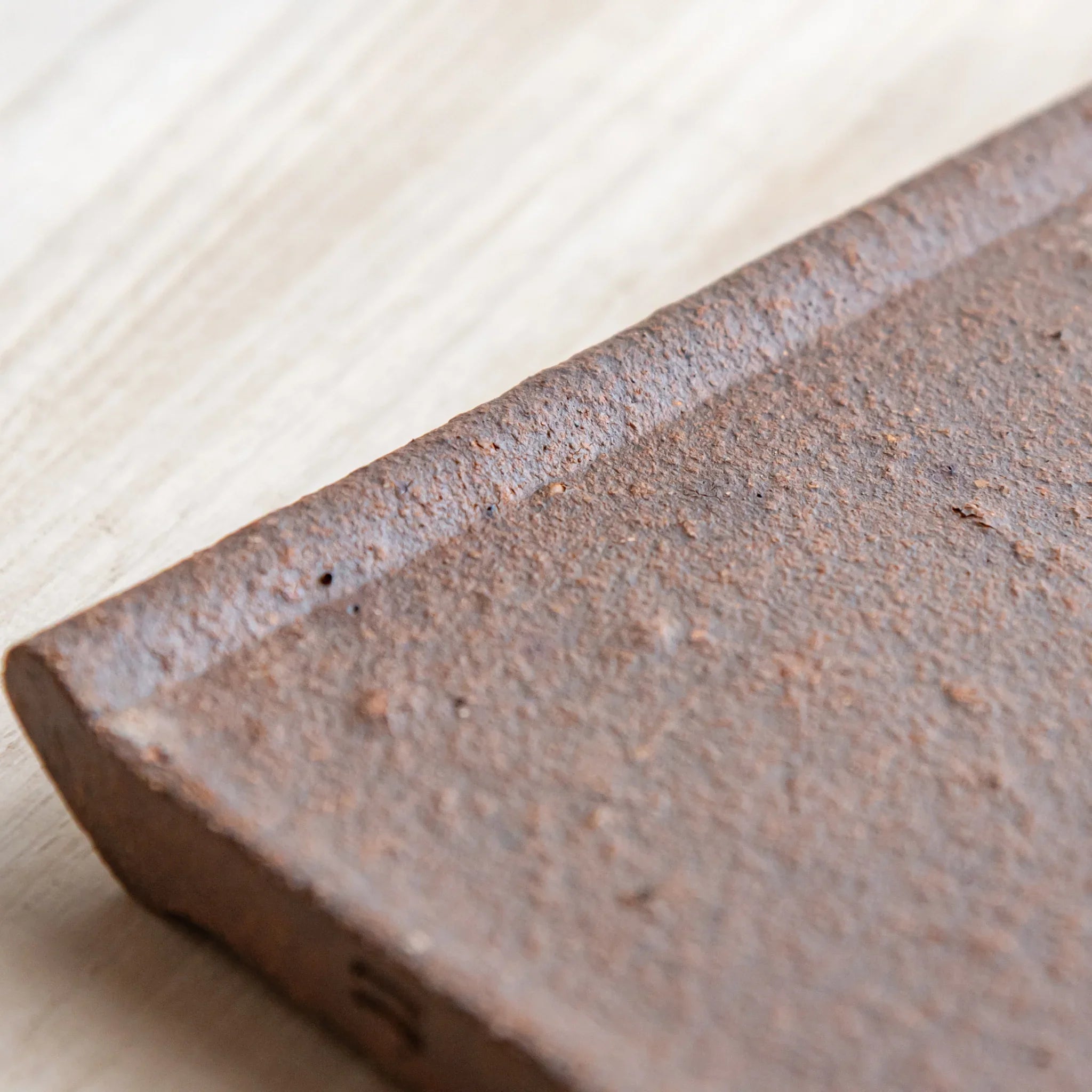 Echizen Kawara yakishime clay ceramic pen tray with four slots shown in composition detail shown composition