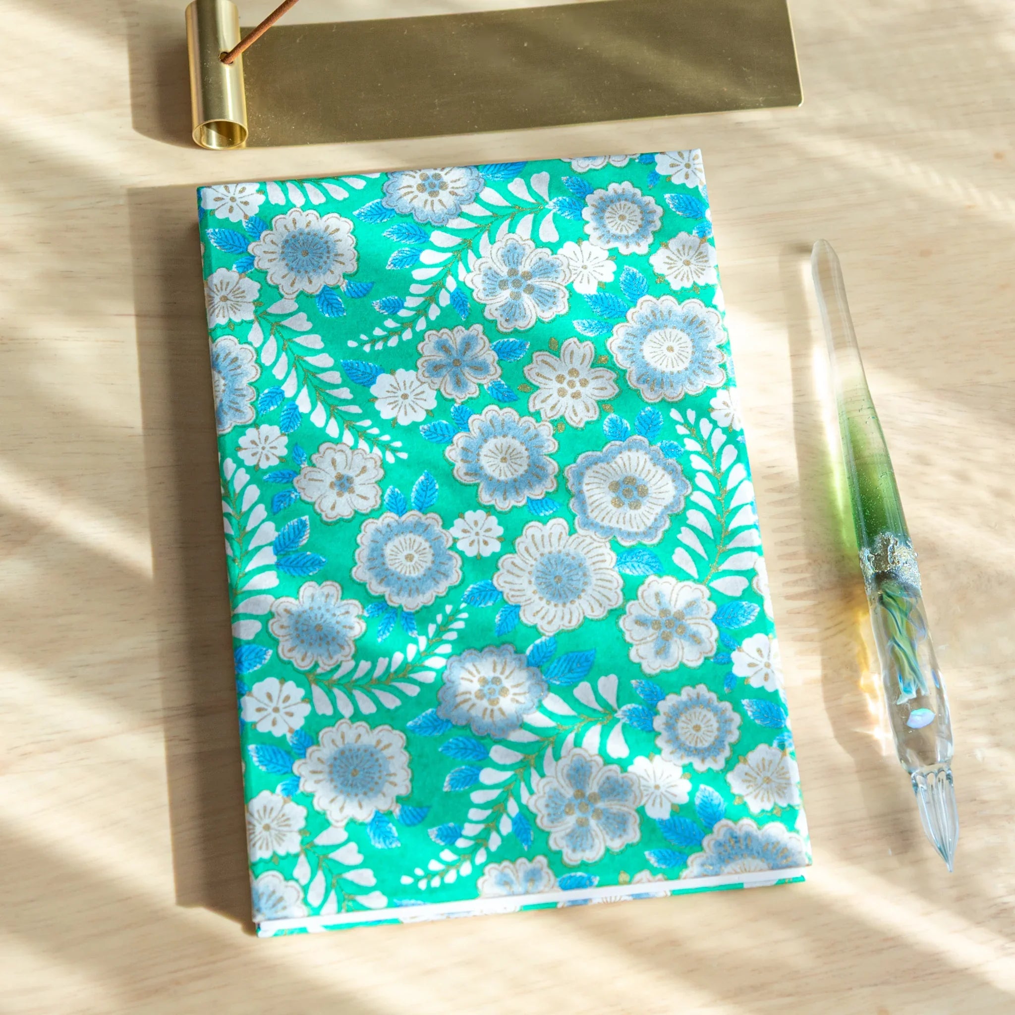 Emerald Green Washi Goshuincho Stamp Book with rich forest green foliage and botanical design features