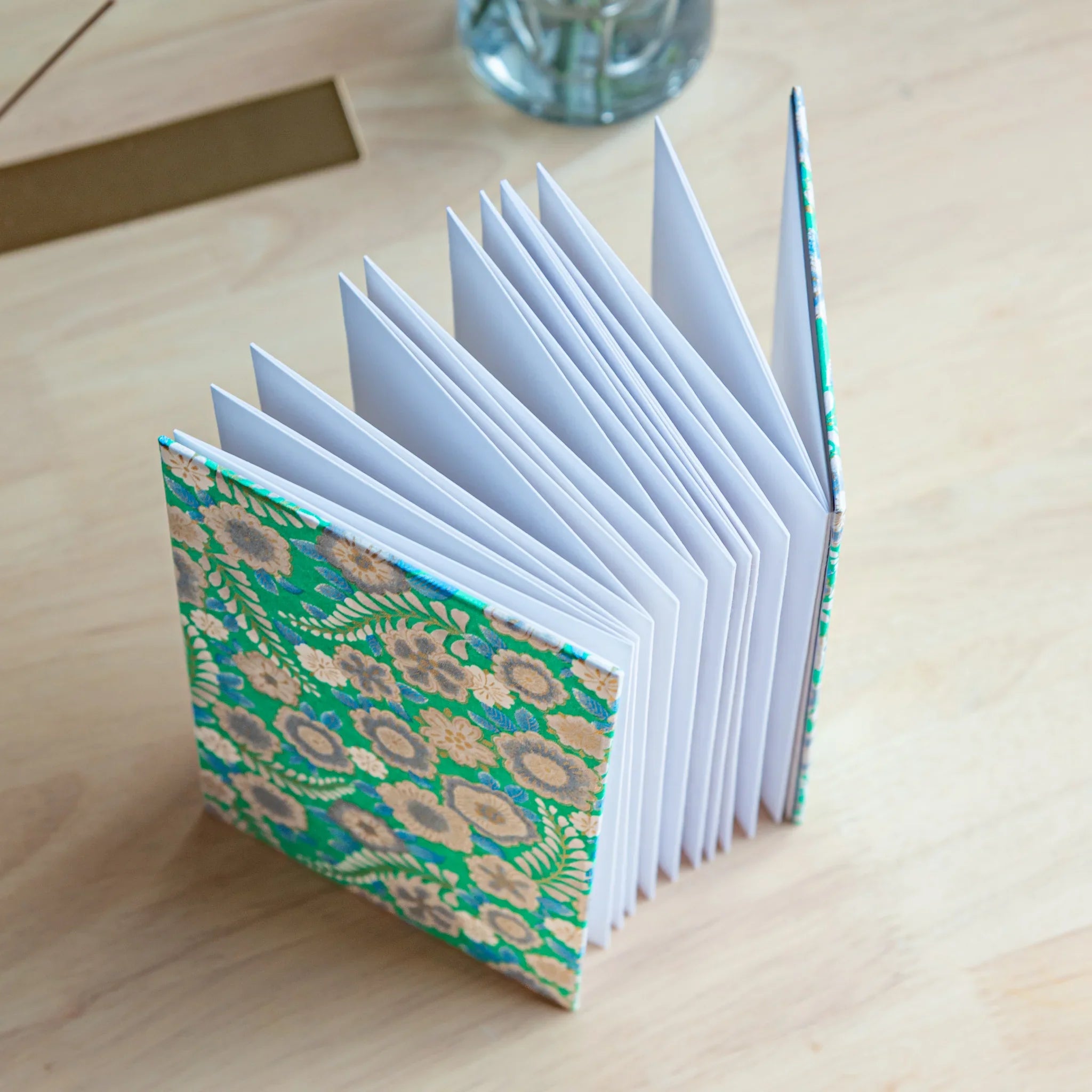 Emerald Green Washi Goshuincho Stamp Book featuring deep green tones with intricate leaf pattern details
