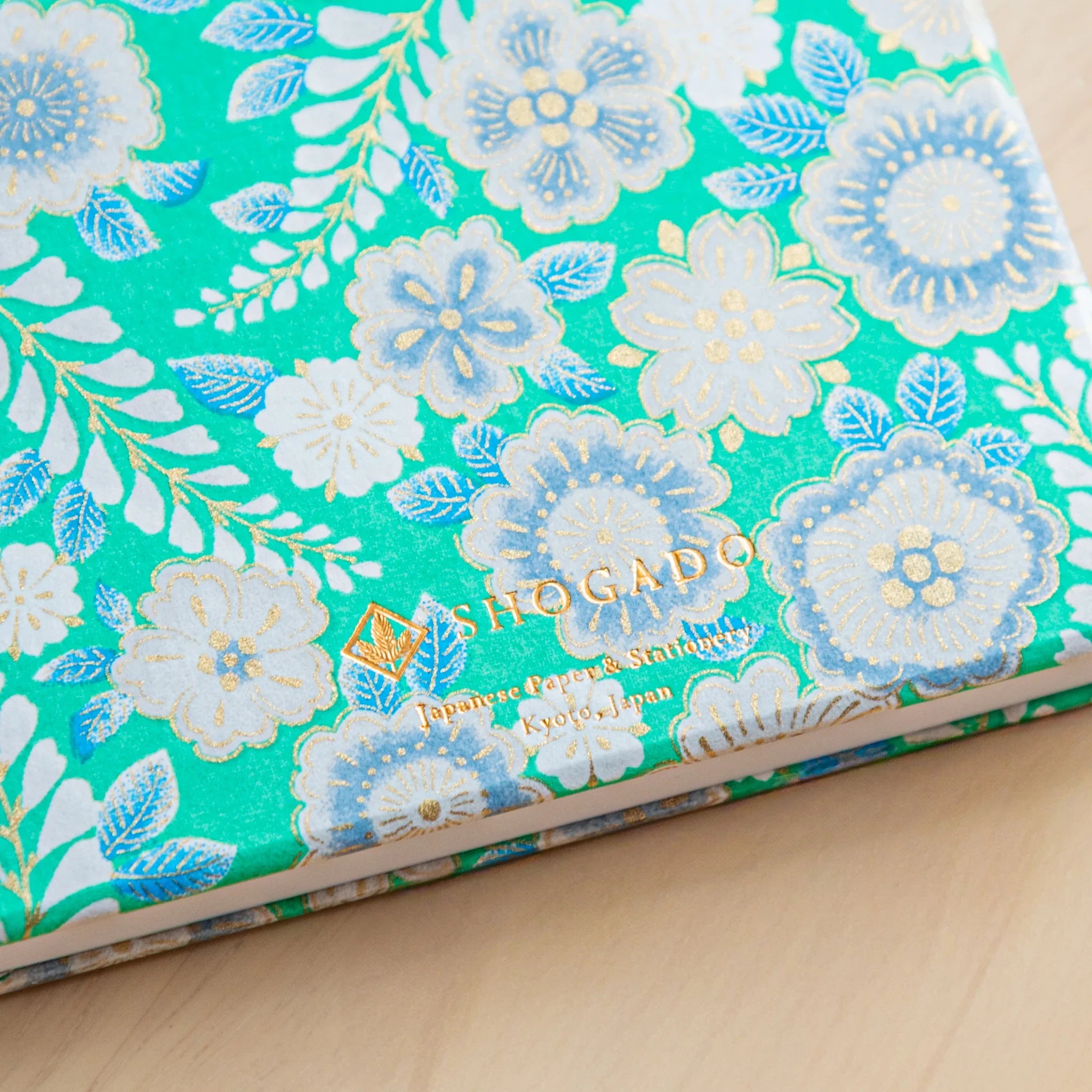 Emerald Green Washi Goshuincho Stamp Book close-up of dense green foliage and floral pattern details