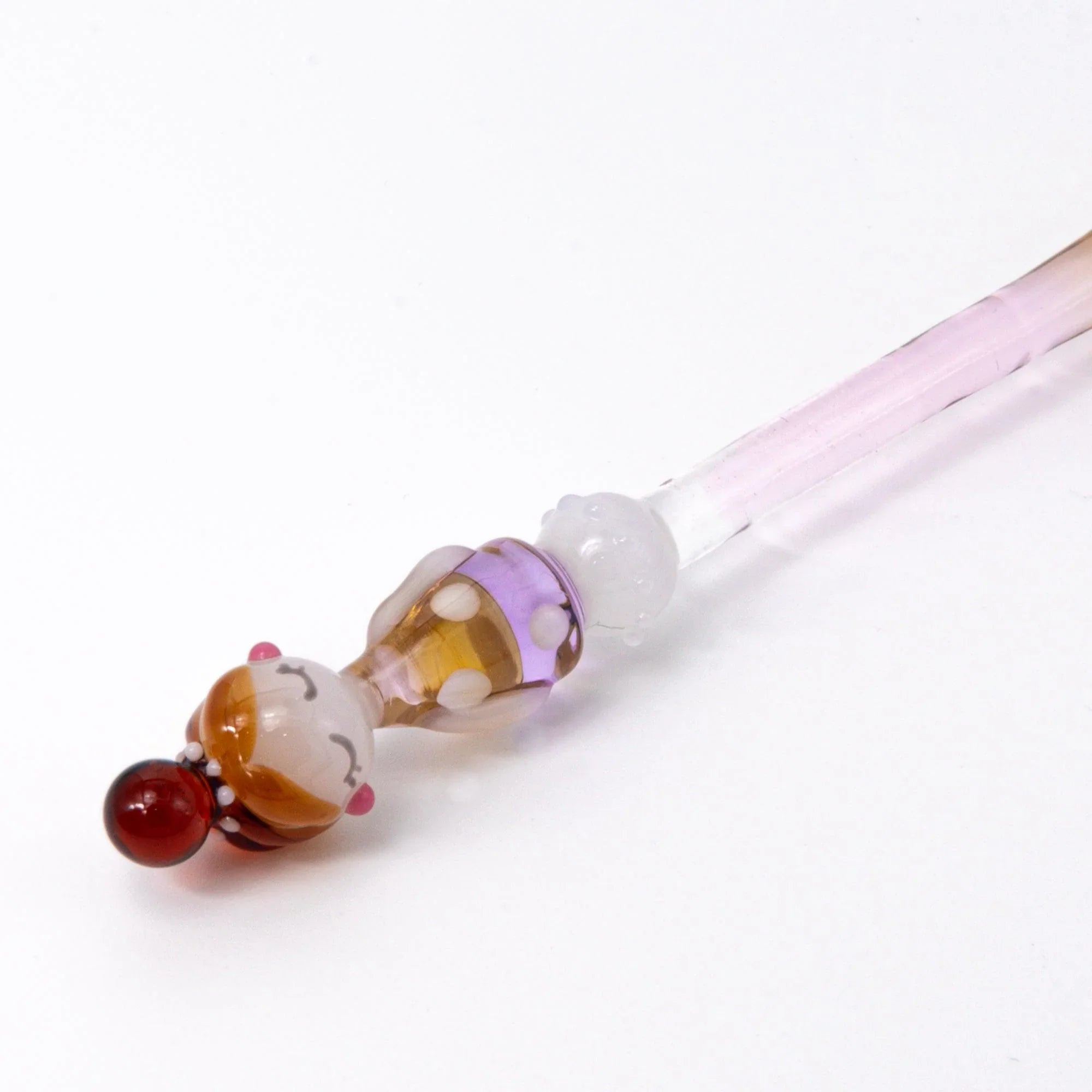 Marun-Chan polka-dot glass dip pen featuring spotted glass barrel and fashionable lady character decoration detail
