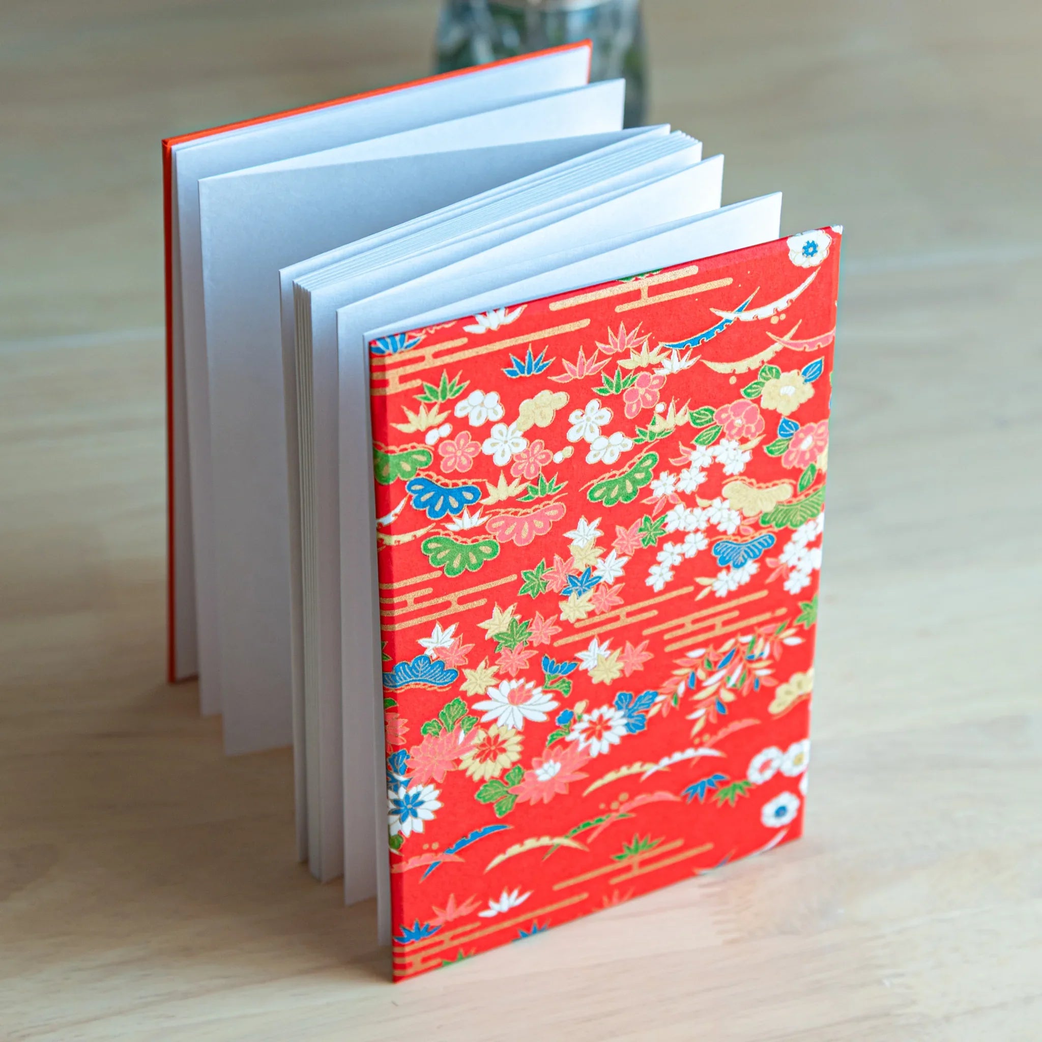Floral Elegance Washi Goshuincho Stamp Book featuring mixed flowers with decorative elements, Japanese washi paper
