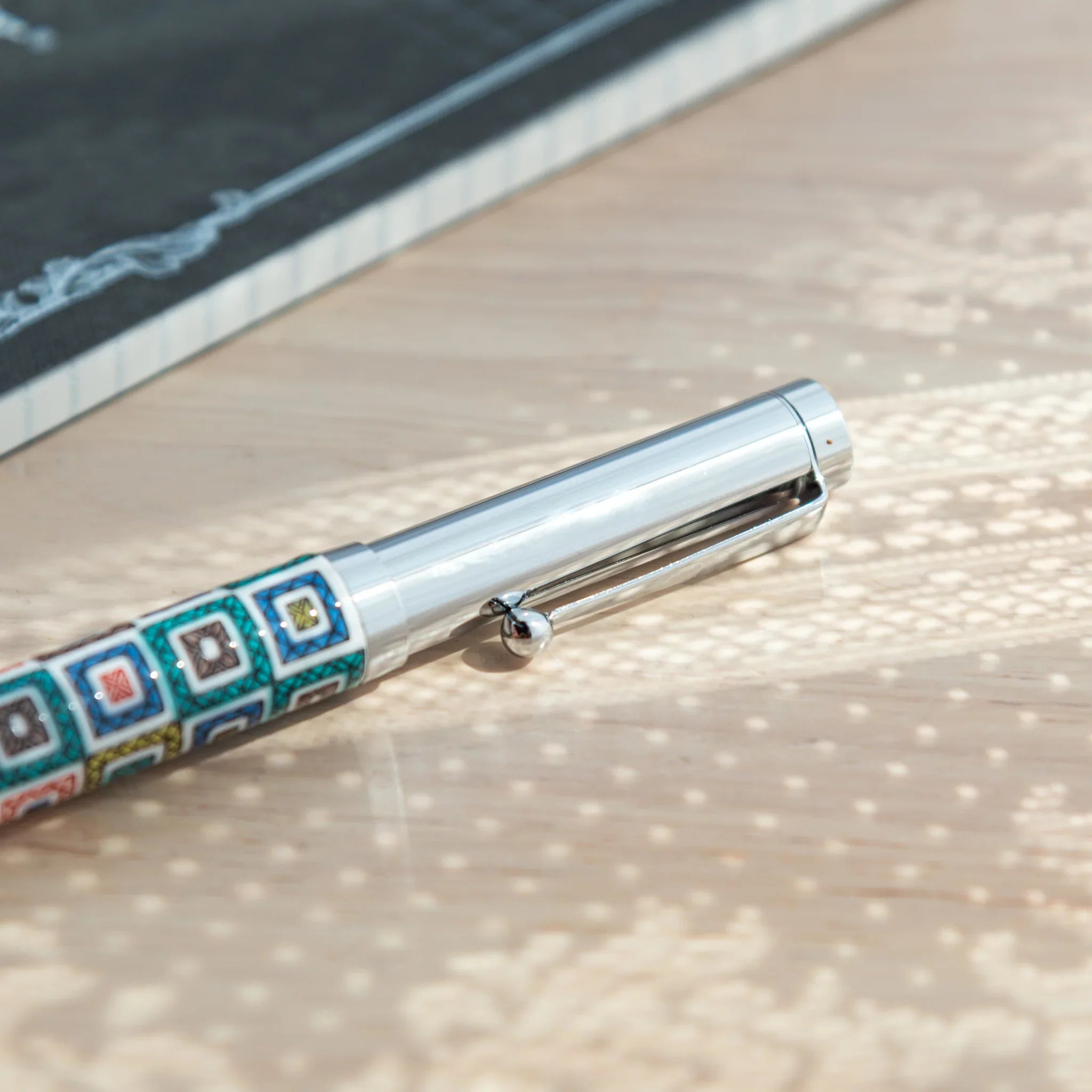 Japanese geometric tile Kutani ceramic ballpoint pen bringing artistic beauty to writing featuring traditional porcelain